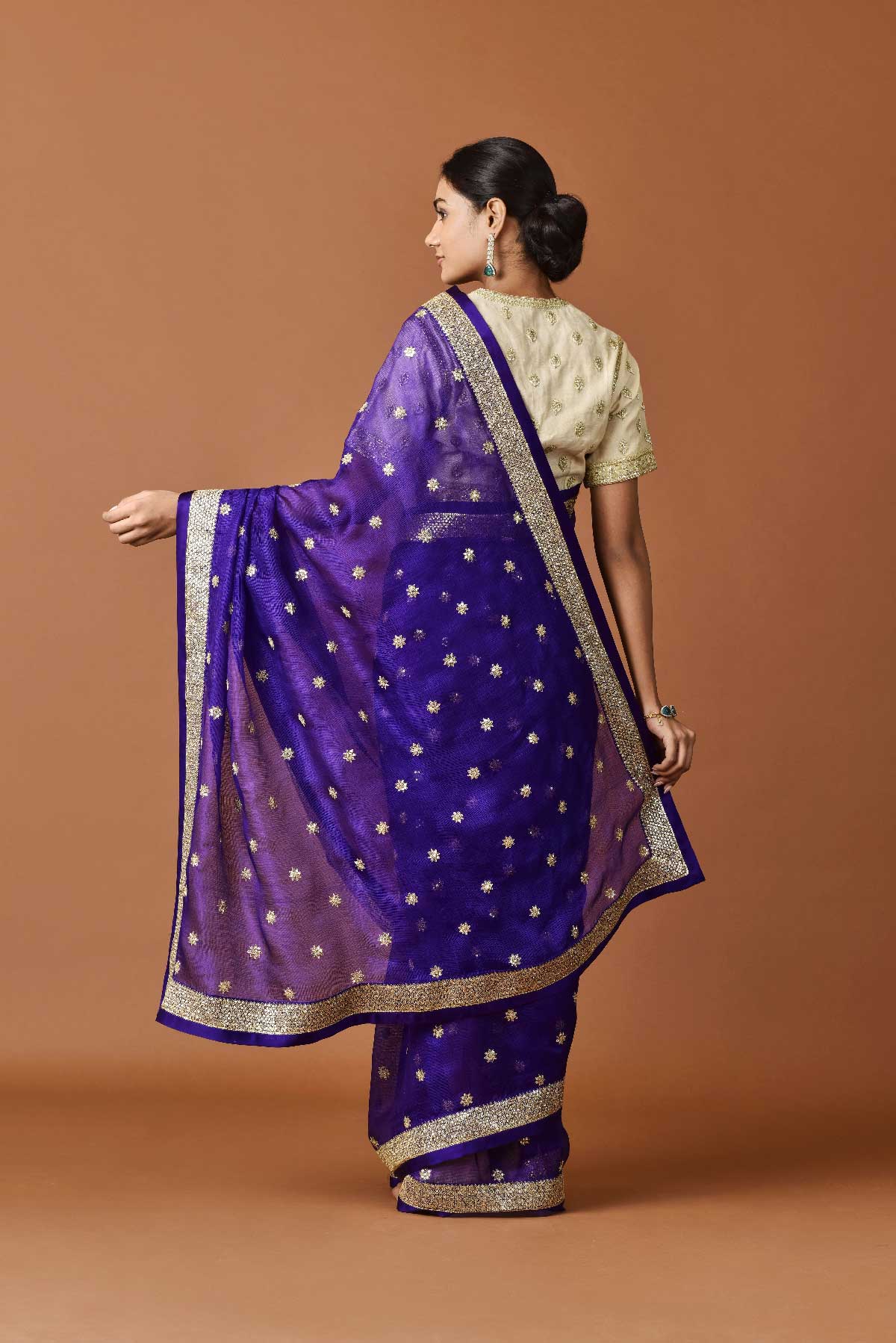 Kota Silk Zari Sequence Mughal Broder With Flower Buti Embroidery Saree - Purple