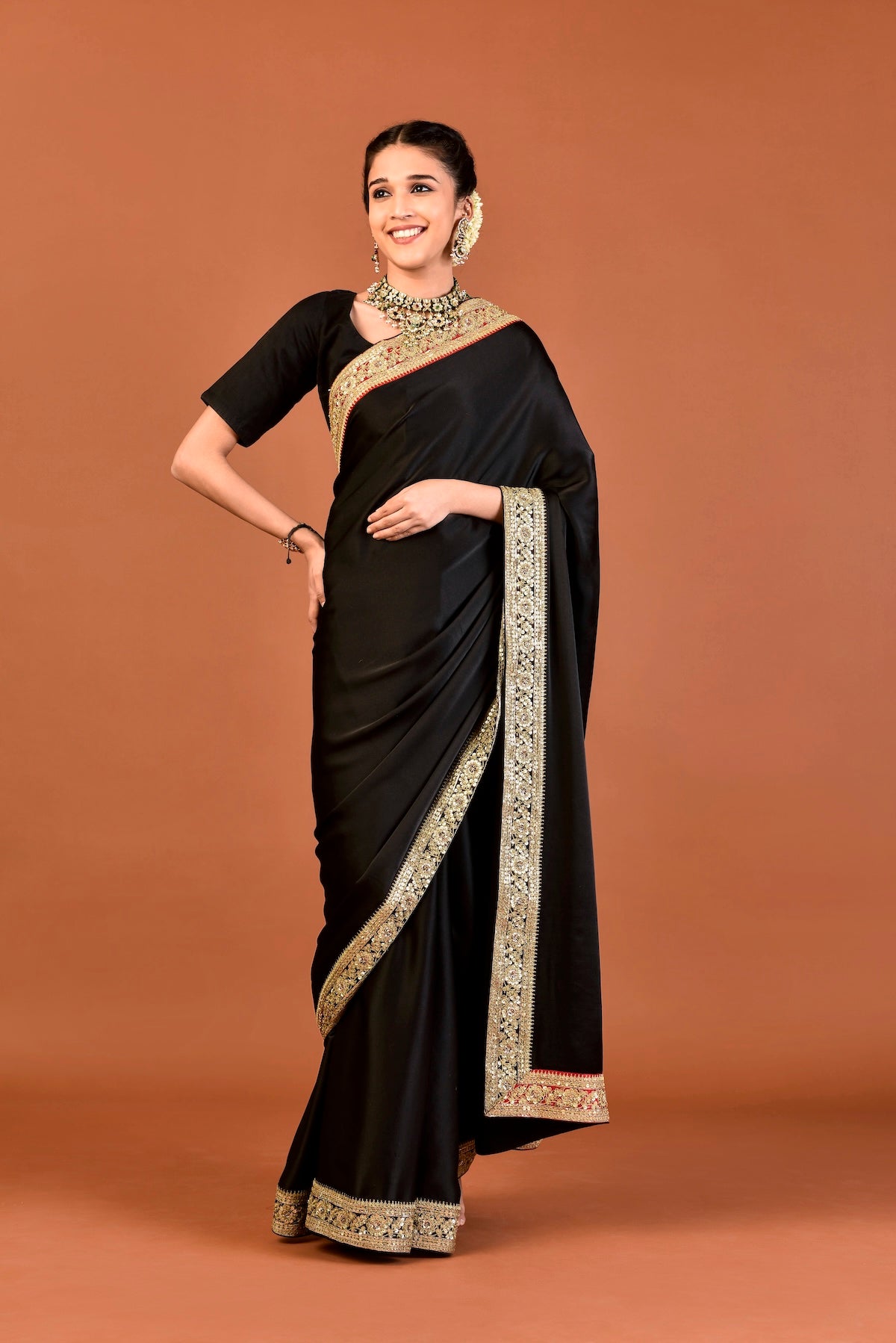 Banaras Satin Dori Embroidery Saree – Black