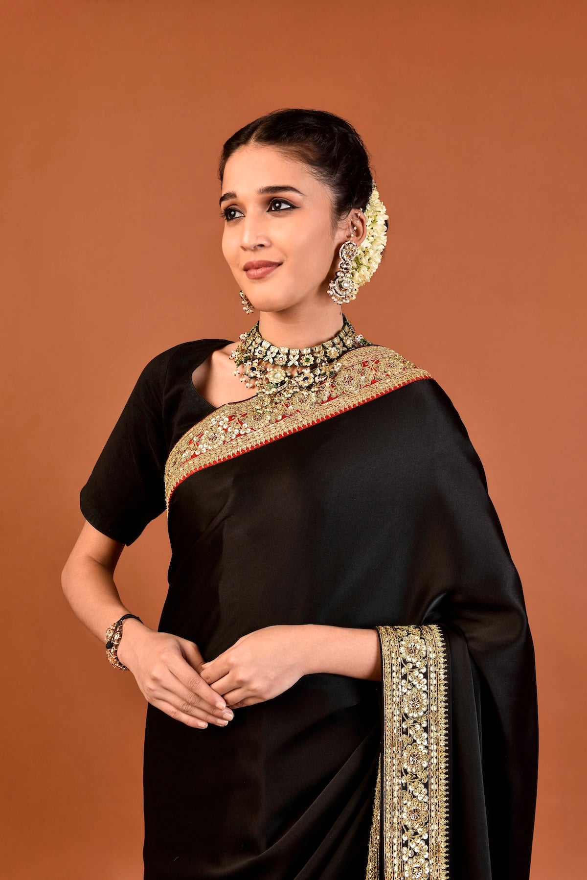 Banaras Satin Dori Embroidery Saree – Black