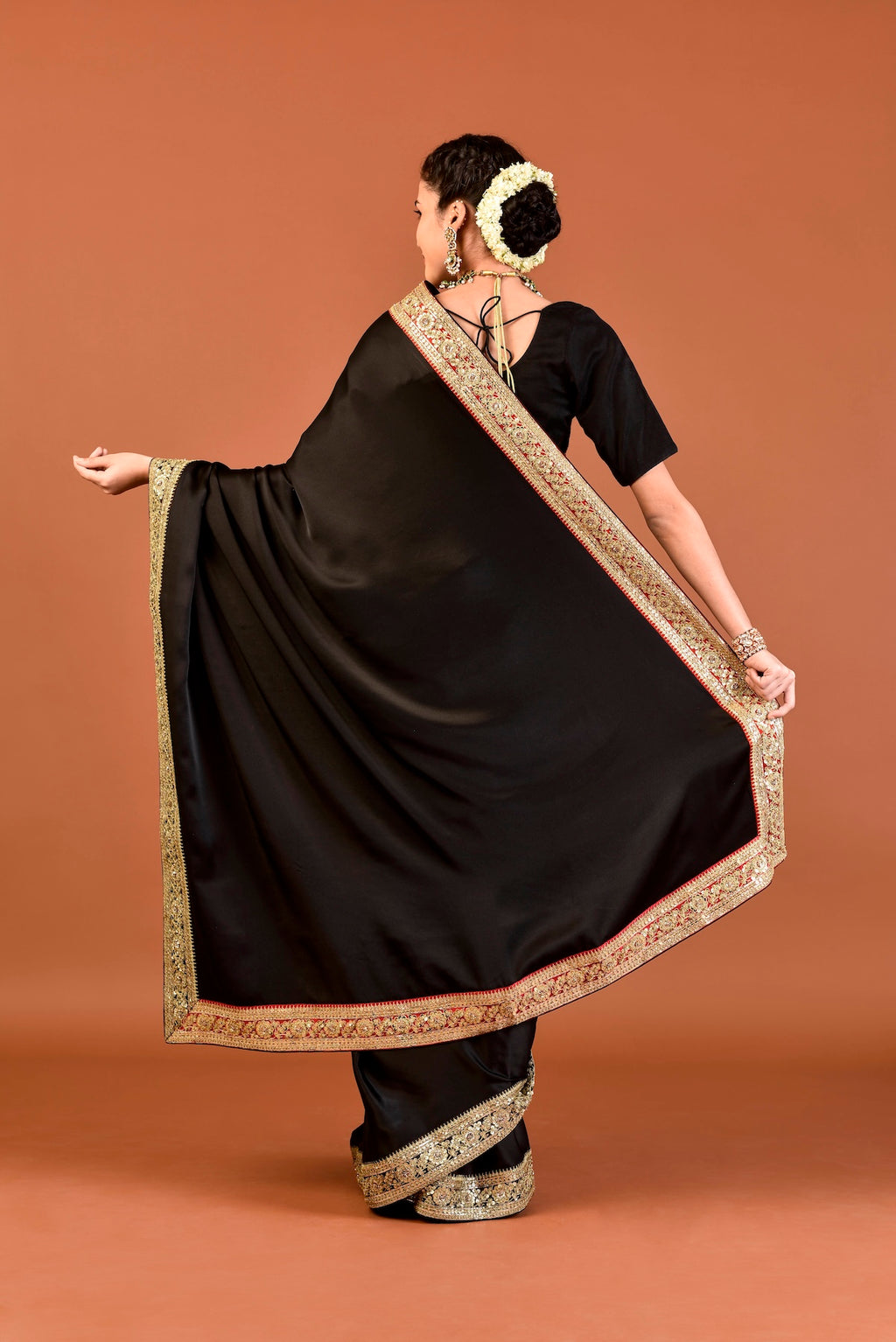 Banaras Satin Dori Embroidery Saree – Black