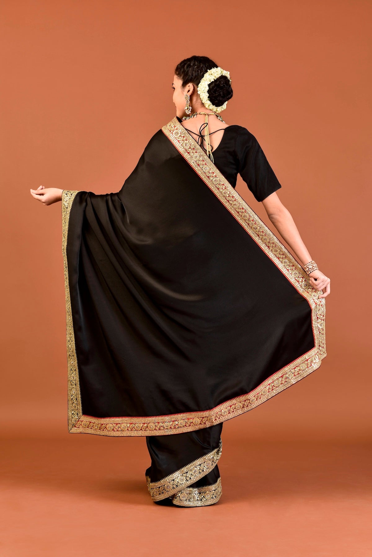 Banaras Satin Dori Embroidery Saree – Black