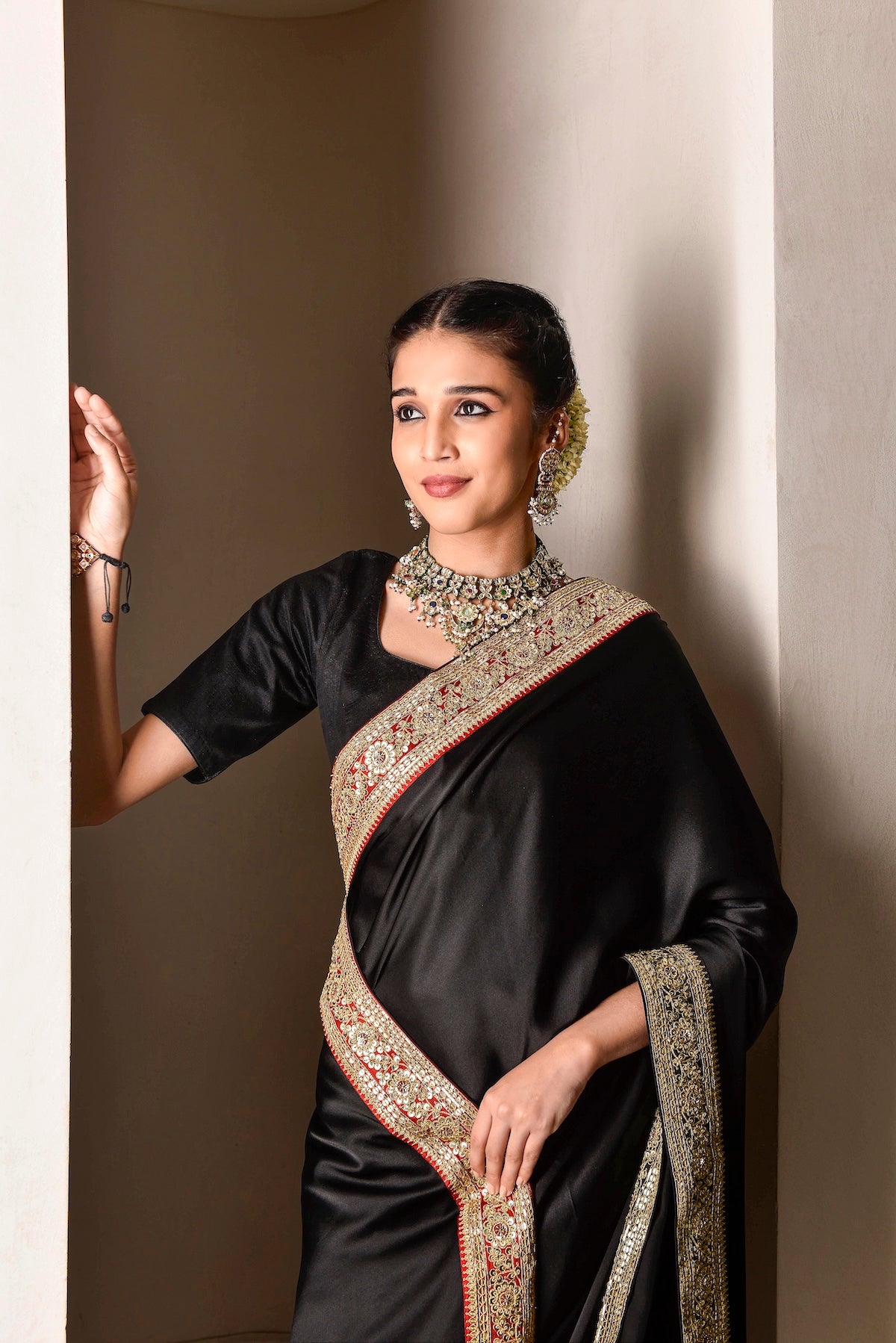 Banaras Satin Dori Embroidery Saree – Black