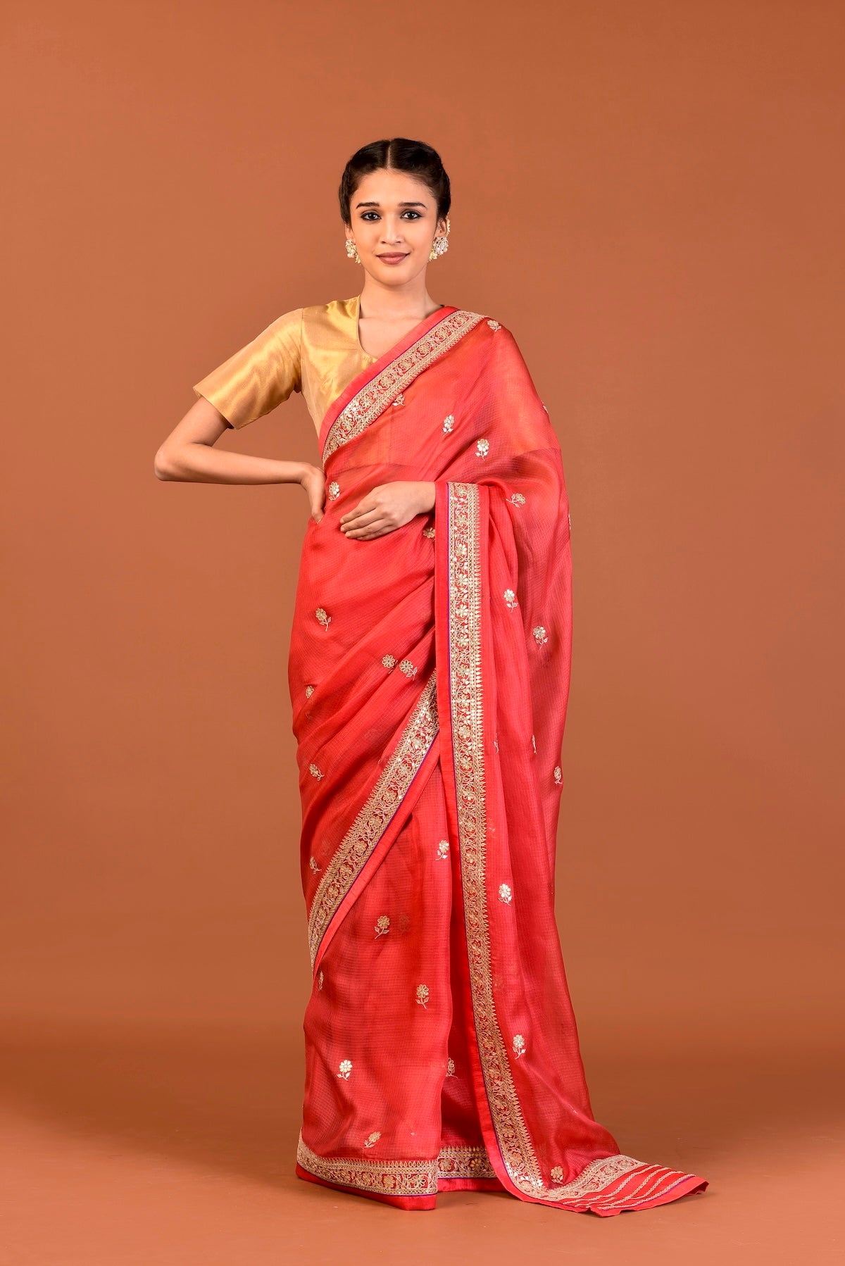 Kota Silk Gota Patti Phool Design Saree – Reddish