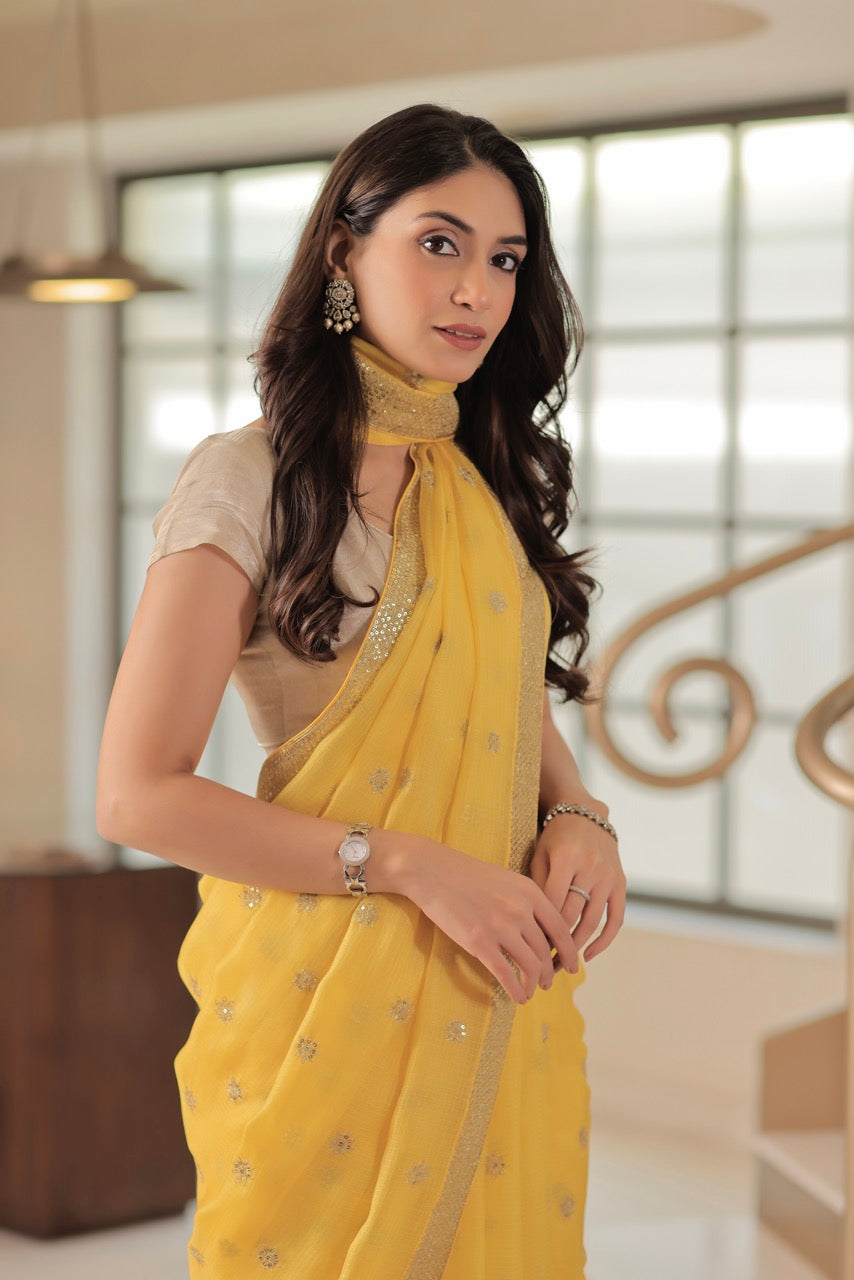 Kota Silk Zari Sequins Embroidery Saree