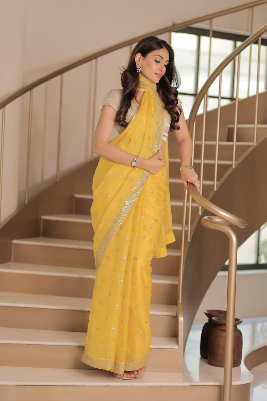 Kota Silk Zari Sequins Embroidery Saree