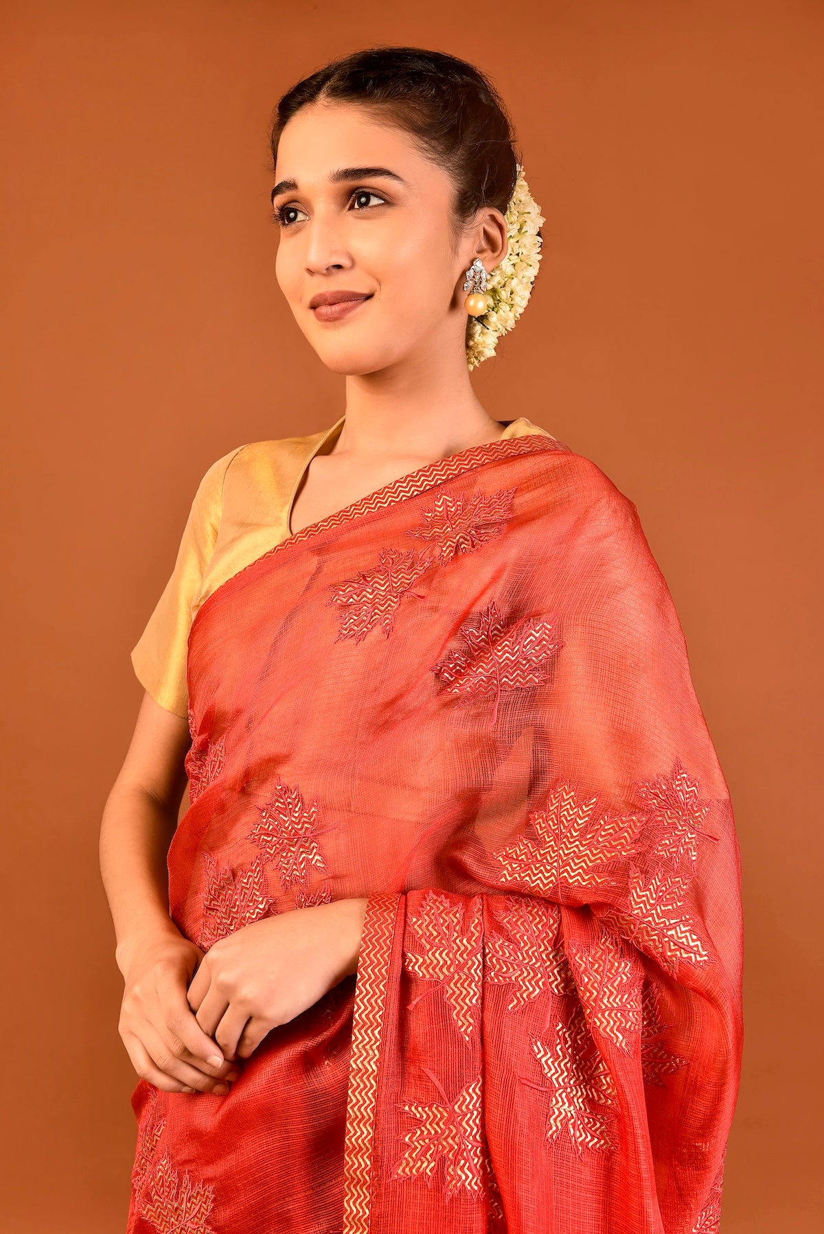 Kota Silk Chinar Patti Appliqué Saree – Red