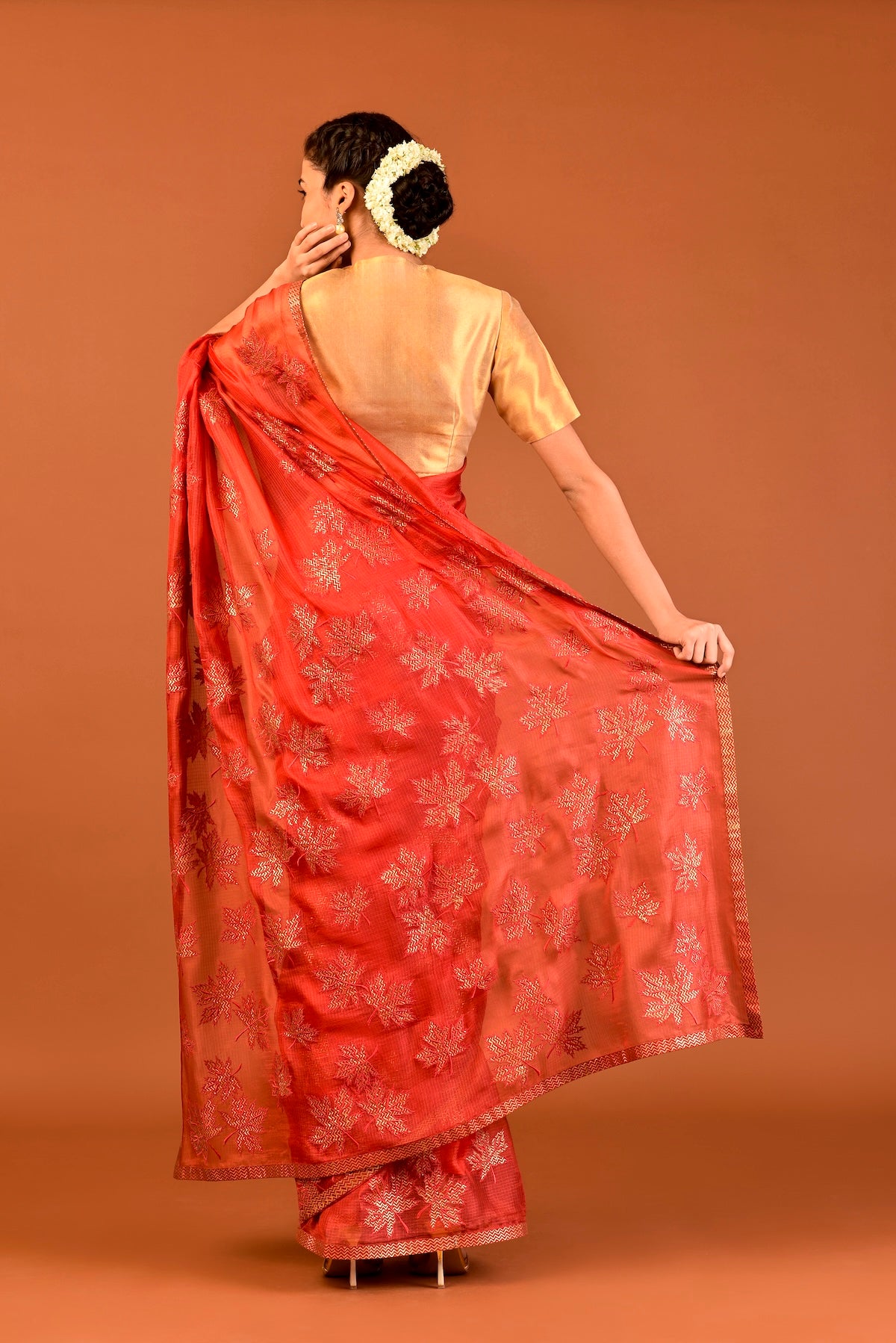 Kota Silk Chinar Patti Appliqué Saree – Red