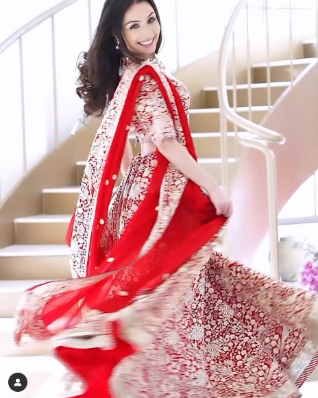 Satin Gara Hand-Embroidered Red Lehenga Set (As Seen on Orvana Ghai)