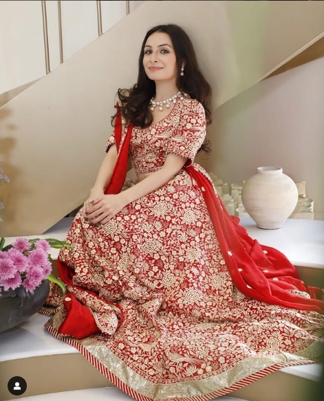 Satin Gara Hand-Embroidered Red Lehenga Set (As Seen on Orvana Ghai)