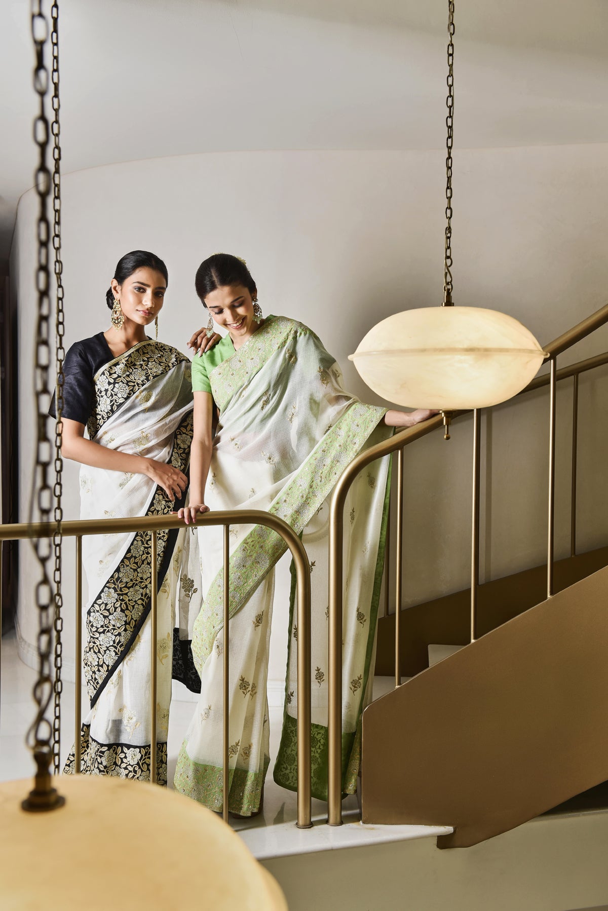 Kota Aari and Sequence Flower Border Buti Embroidery Saree - Light Green