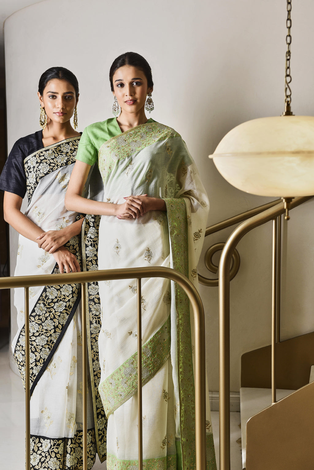 Kota Aari and Sequence Flower Border Buti Embroidery Saree - Light Green