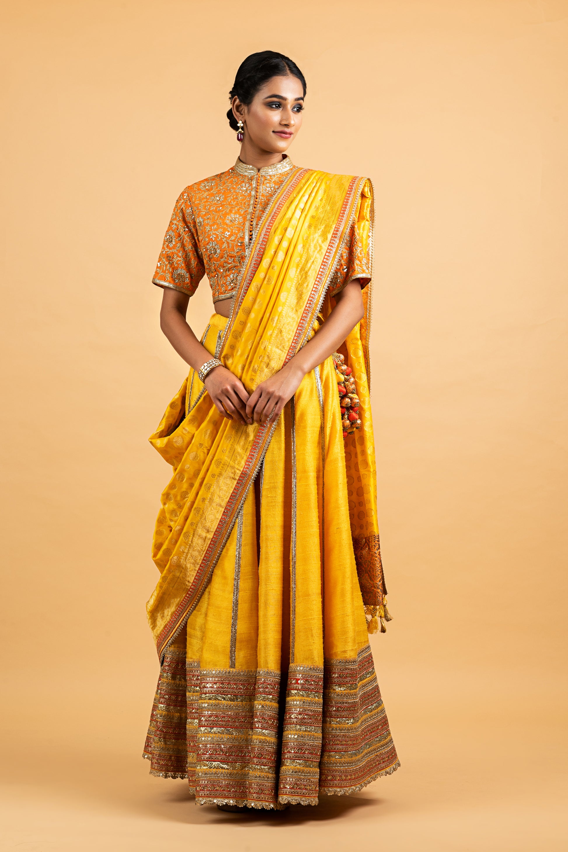 Dupion Silk Lehenga Gulbahar Jaal with Embroidery Lehenga Set - Yellow
