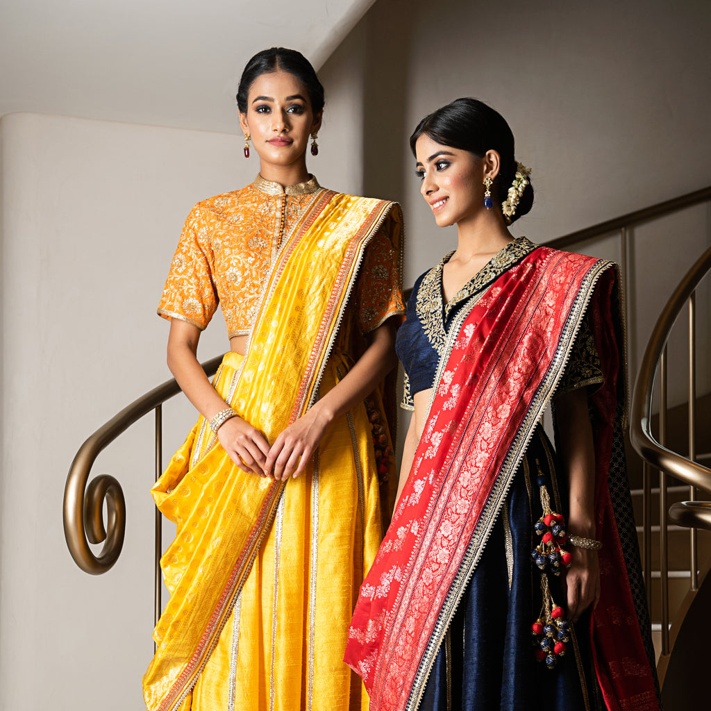 Dupion Silk Lehenga Gulbahar Jaal with Embroidery Lehenga Set - Yellow