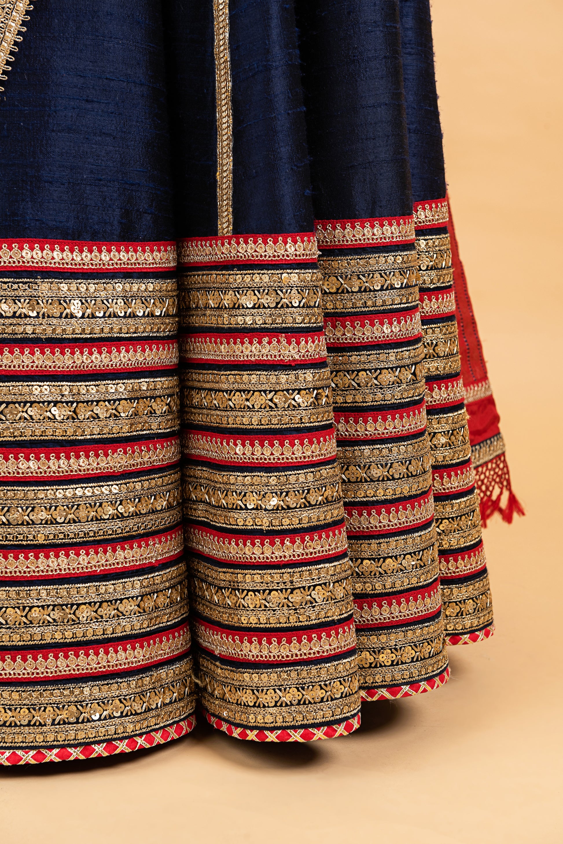 Dupion Silk Lehenga Gulbahar Jaal with Embroidery Lehenga Set - Indigo