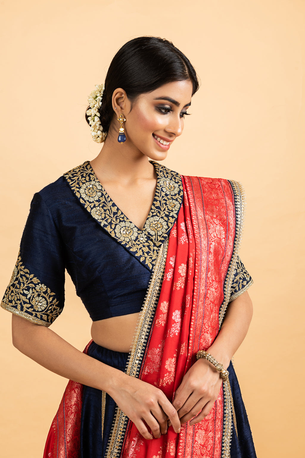 Dupion Silk Lehenga Gulbahar Jaal with Embroidery Lehenga Set - Indigo