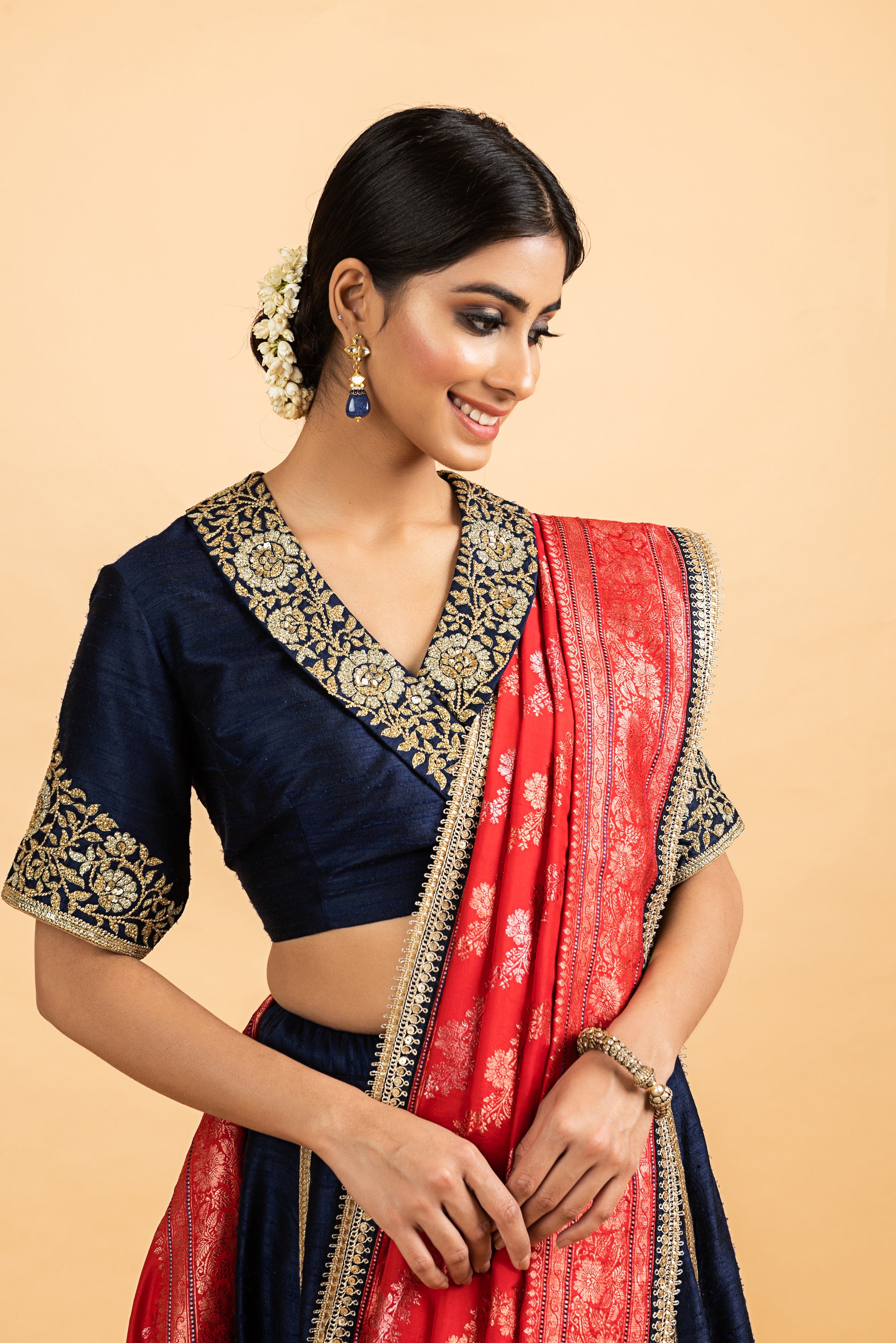 Dupion Silk Lehenga Gulbahar Jaal with Embroidery Lehenga Set - Indigo