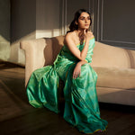 Load image into Gallery viewer, Banarasi Satin Tropical Leaf Jaal Saree
