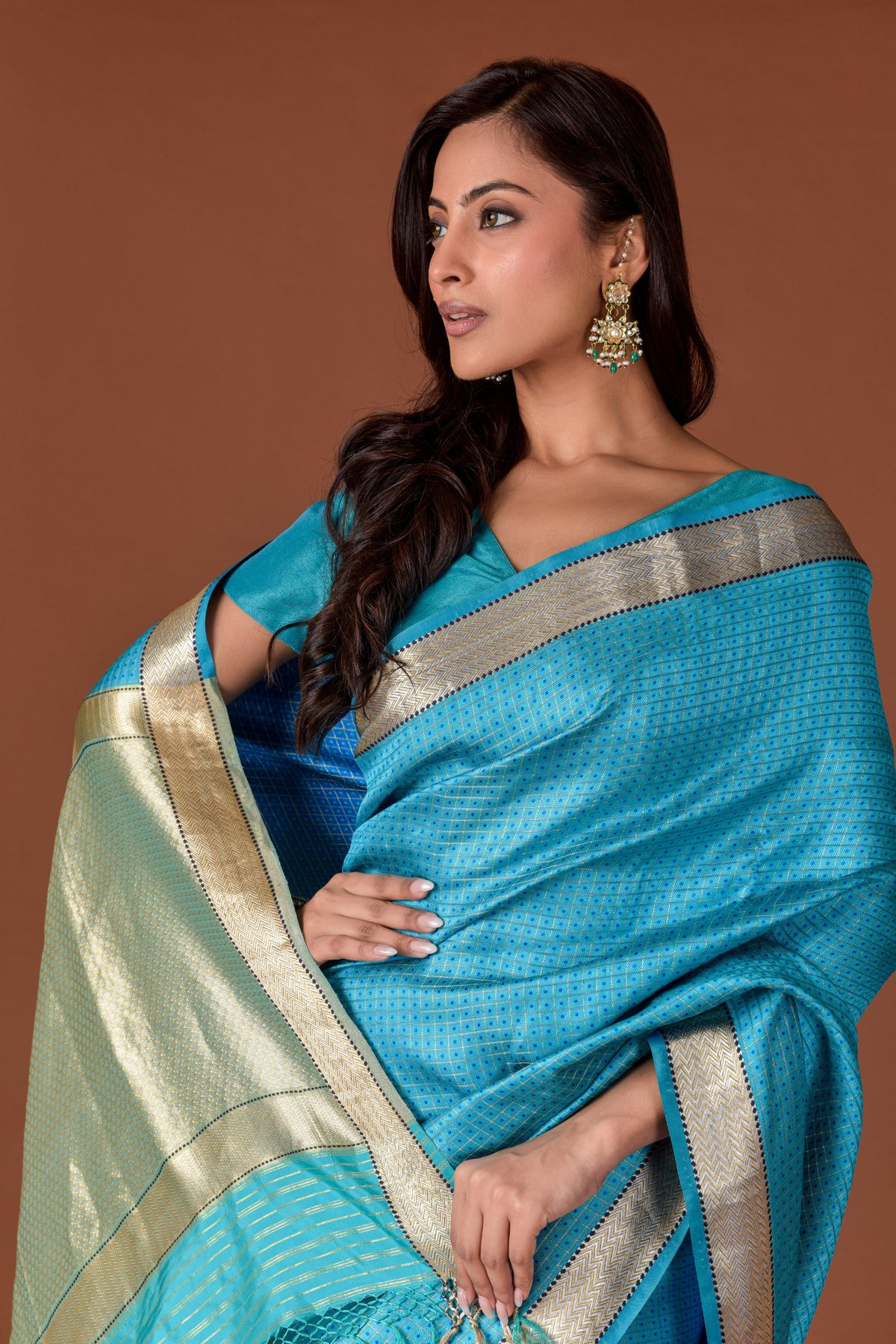 Banaras Katan Silk Dorukha Saree – Sky Blue & Electric Blue | Reversible Two-Face Weave | Fine Diamond Self-Weave Body | Lime Gold Zari Pallu | Handwoven Banarasi