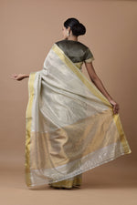 Load image into Gallery viewer, Kota Tissue Silver Gold Stripes Saree
