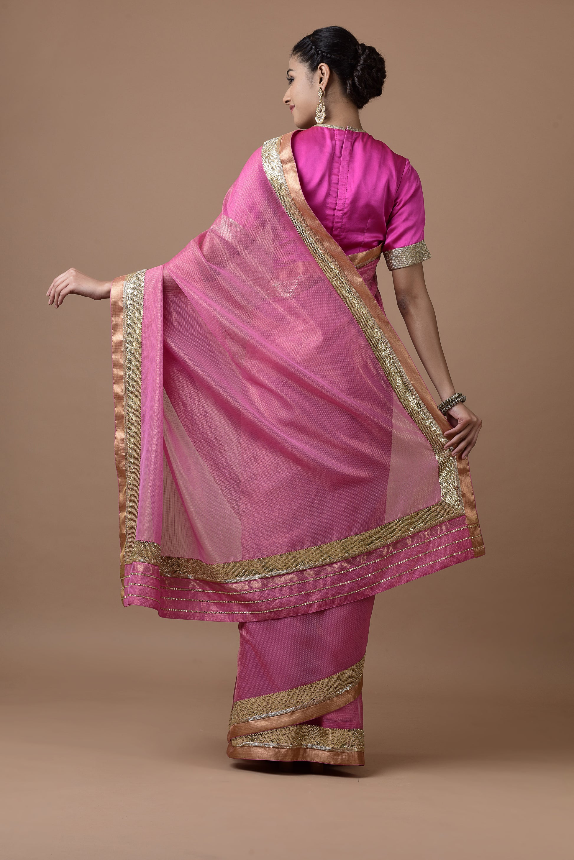Kota Tissue Sequins Cutdana Border Embroidery Saree
