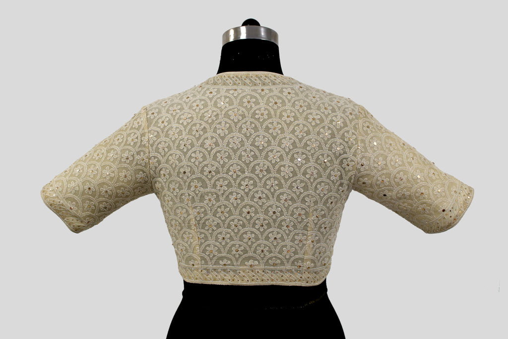 Tissue Chanderi Chikankari Pankha Jaal Off White Blouse
