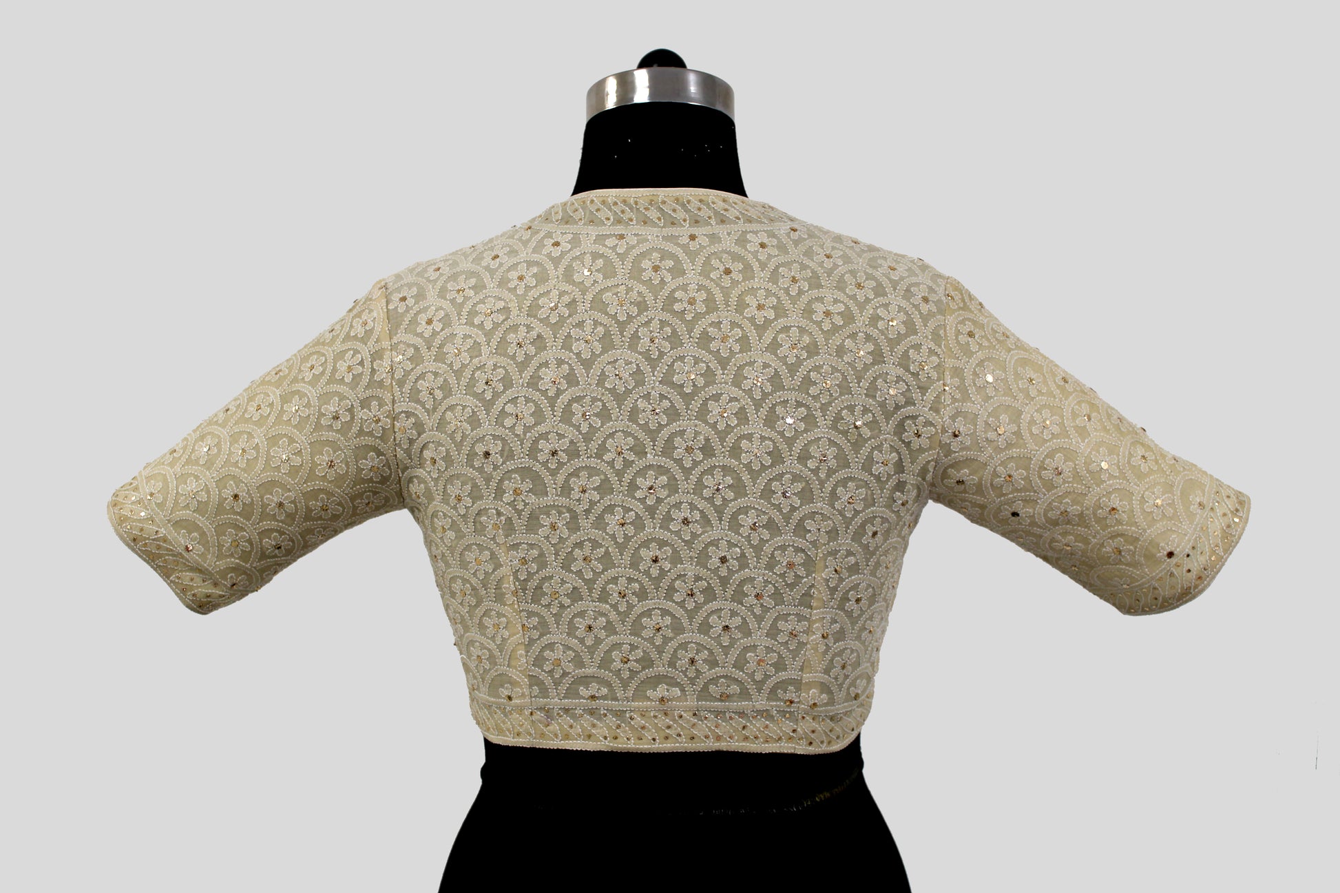 Tissue Chanderi Chikankari Pankha Jaal Off White Blouse