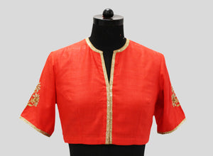 Matka Silk Big Flower Buta Orange Blouse