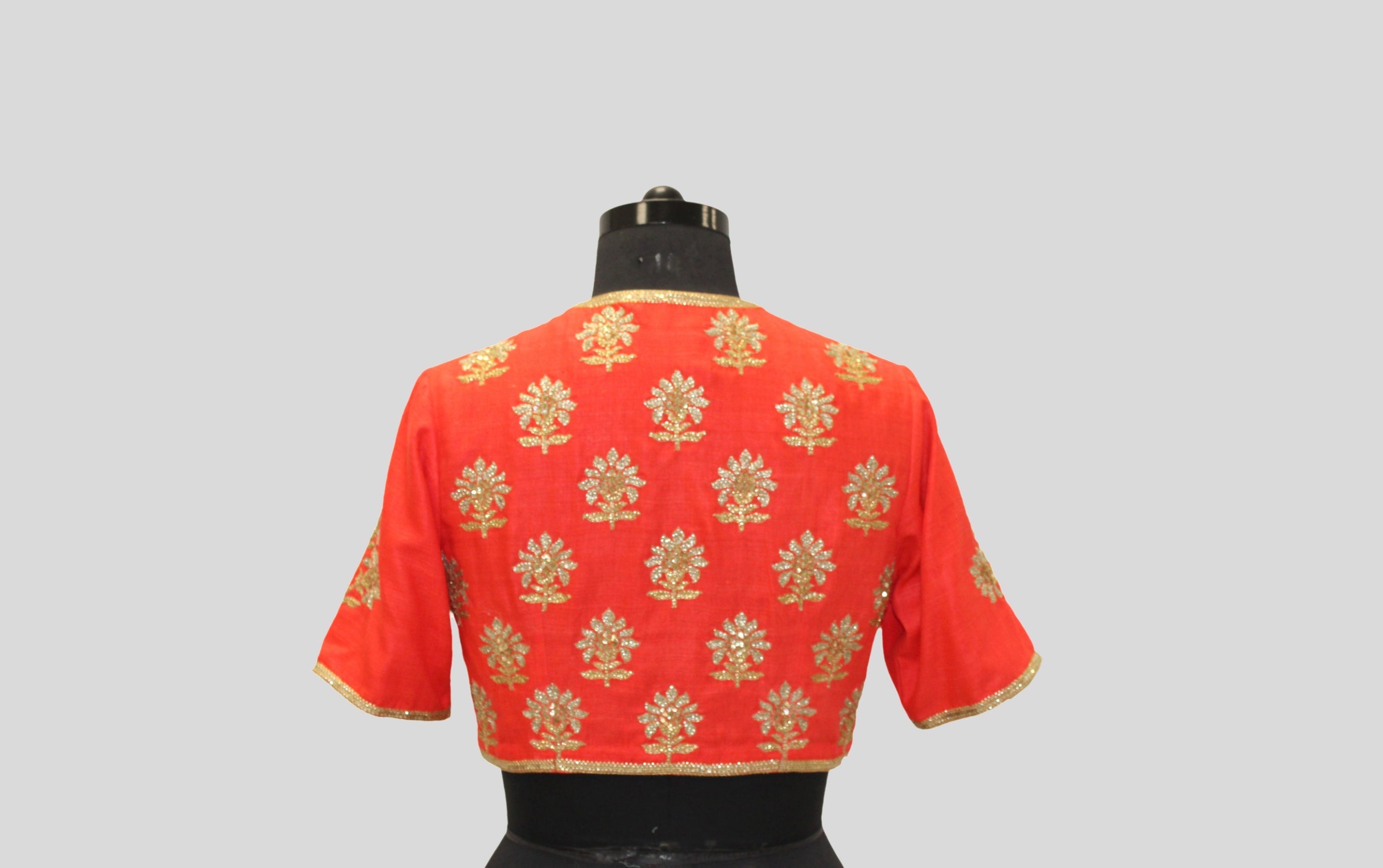 Matka Silk Big Flower Buta Orange Blouse