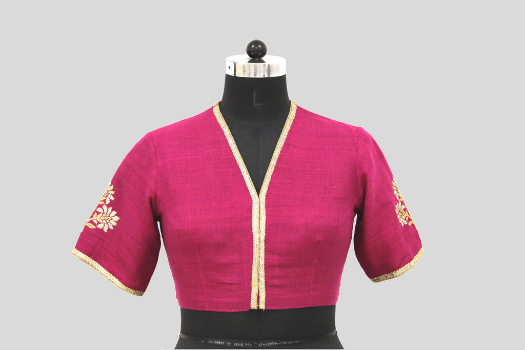 Dupion Silk Big Flower Buta Wine Blouse