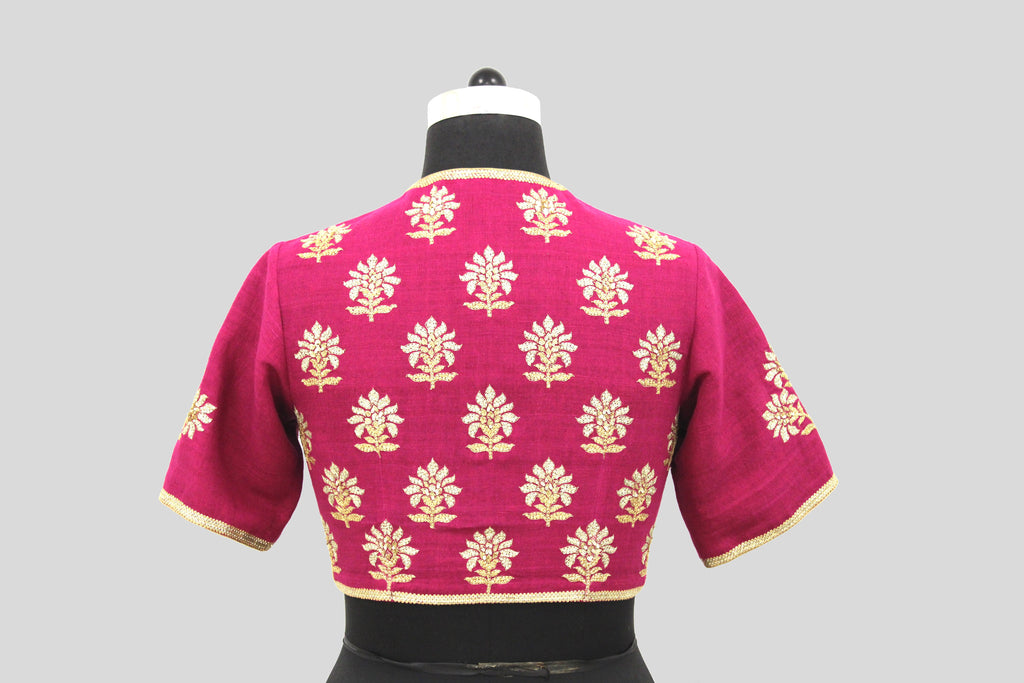 Dupion Silk Big Flower Buta Wine Blouse