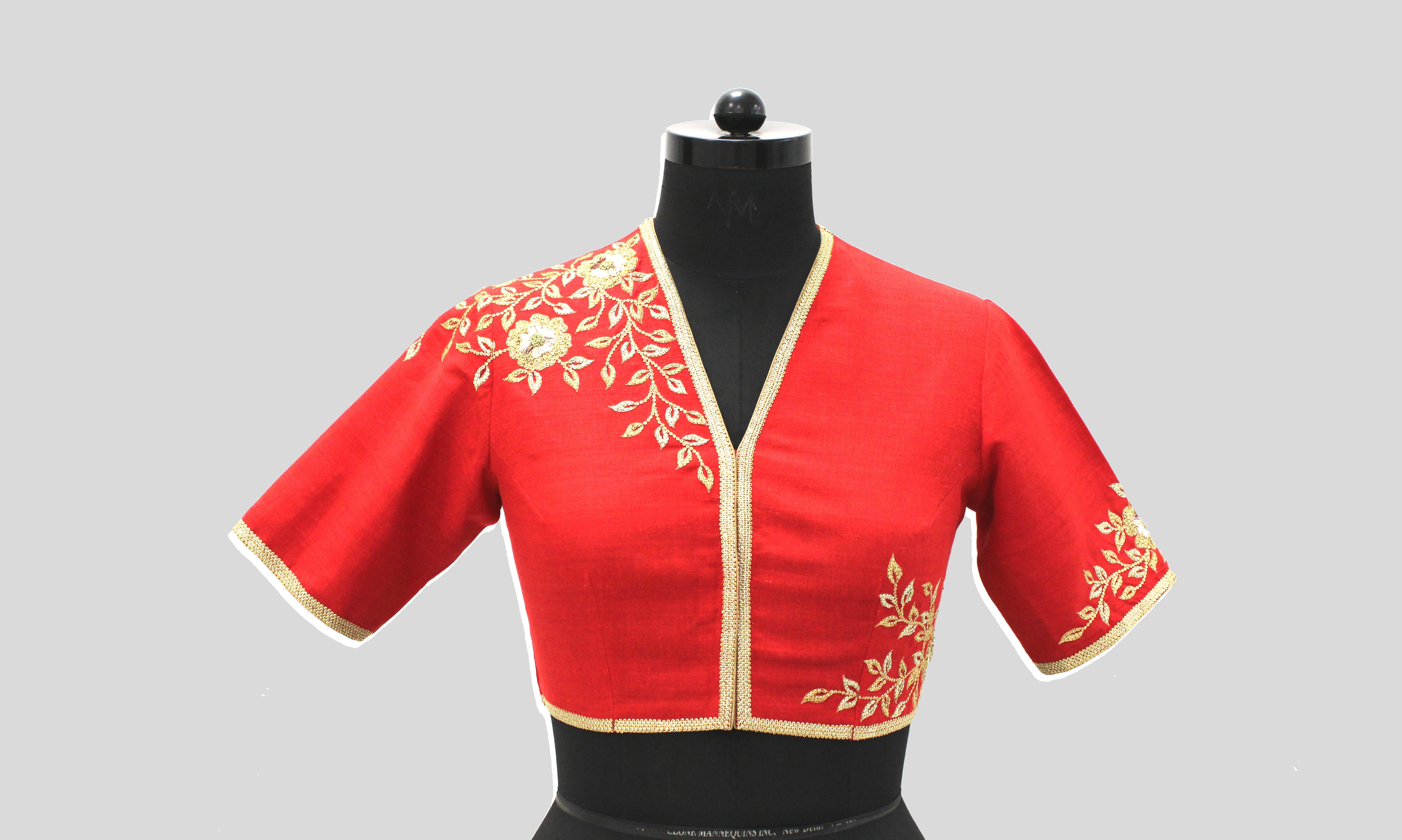 Matka Rose Jaal All Over Placement Embroidery Red Blouse