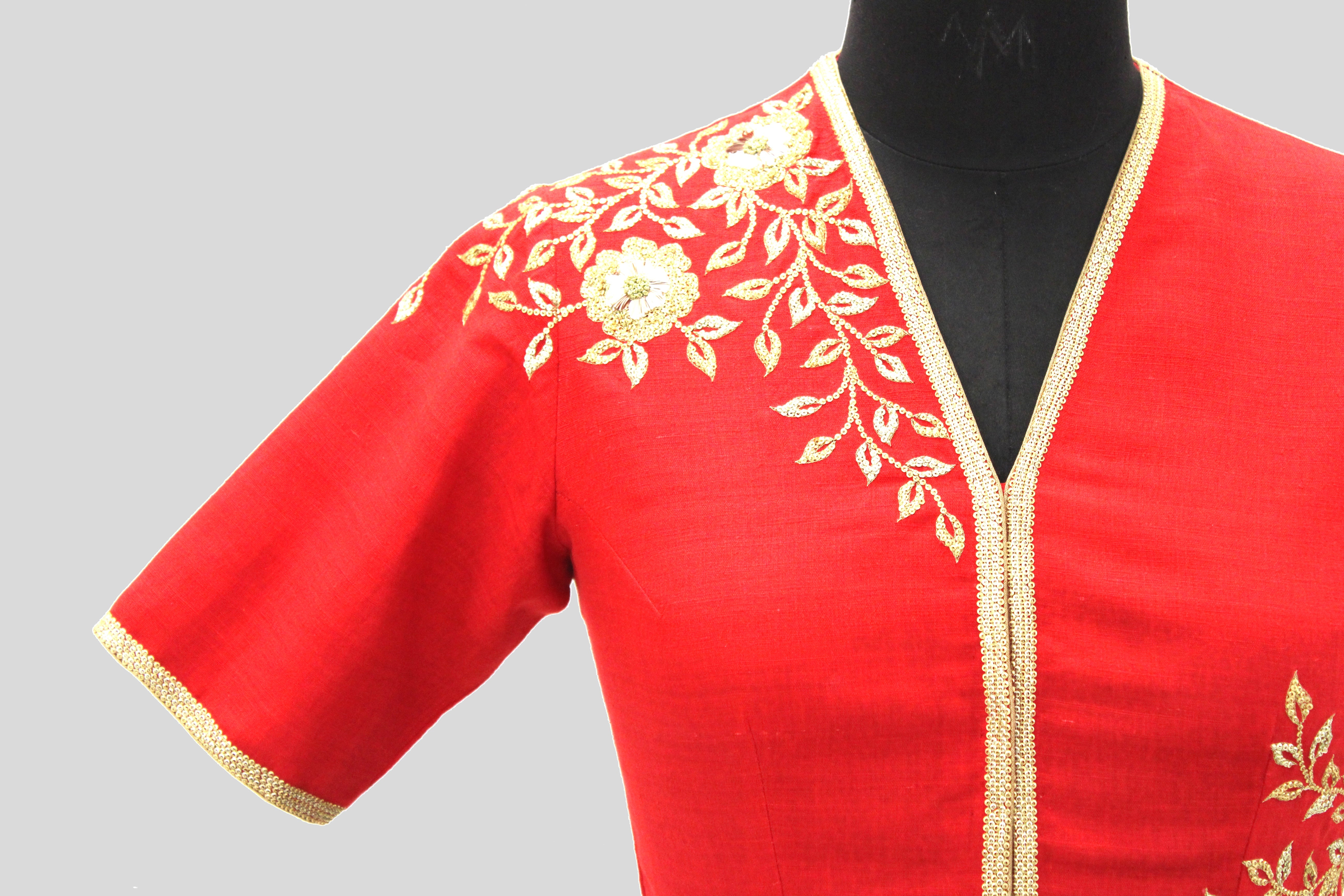 Matka Rose Jaal All Over Placement Embroidery Red Blouse