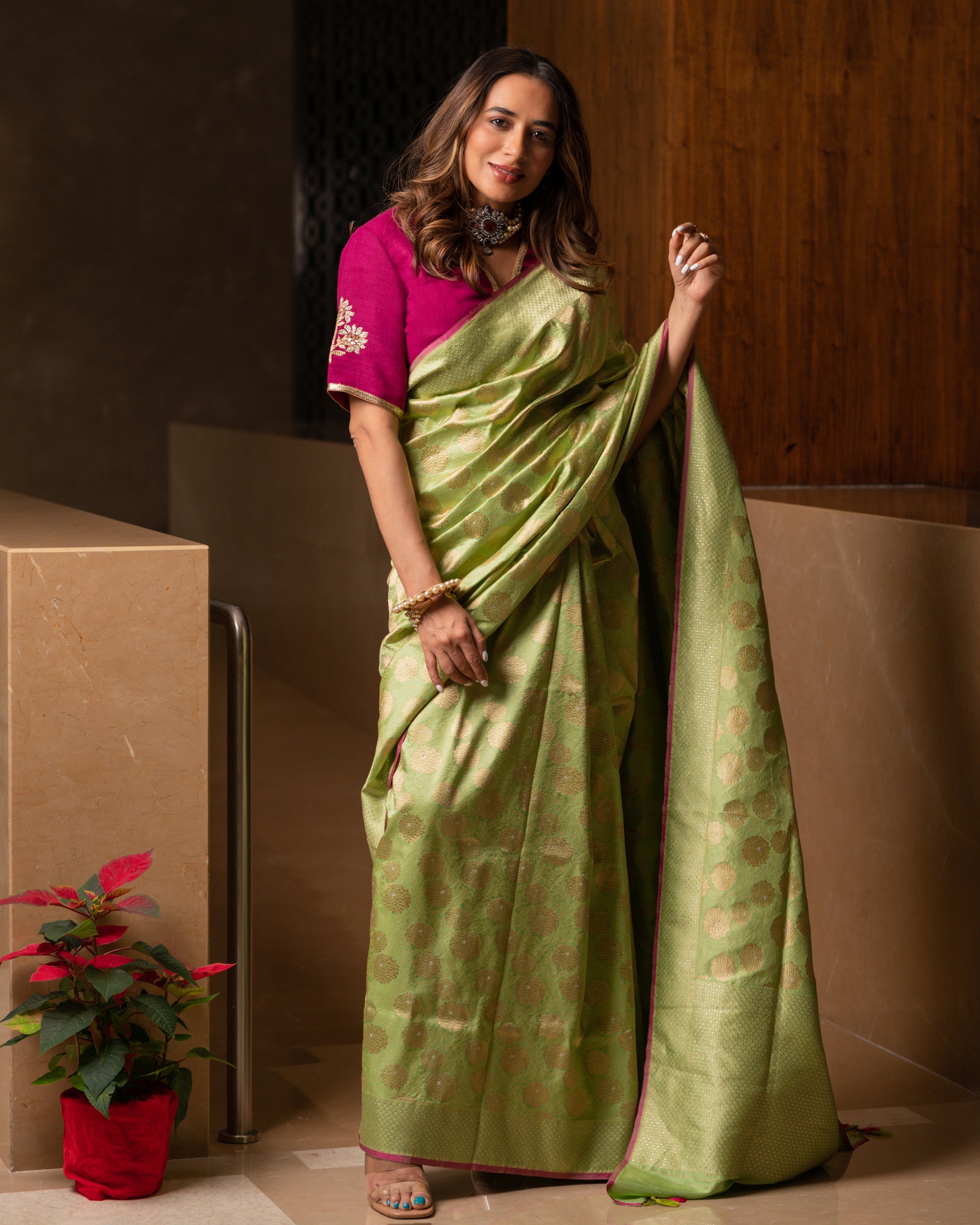 Dupion Silk Big Flower Buta Wine Blouse