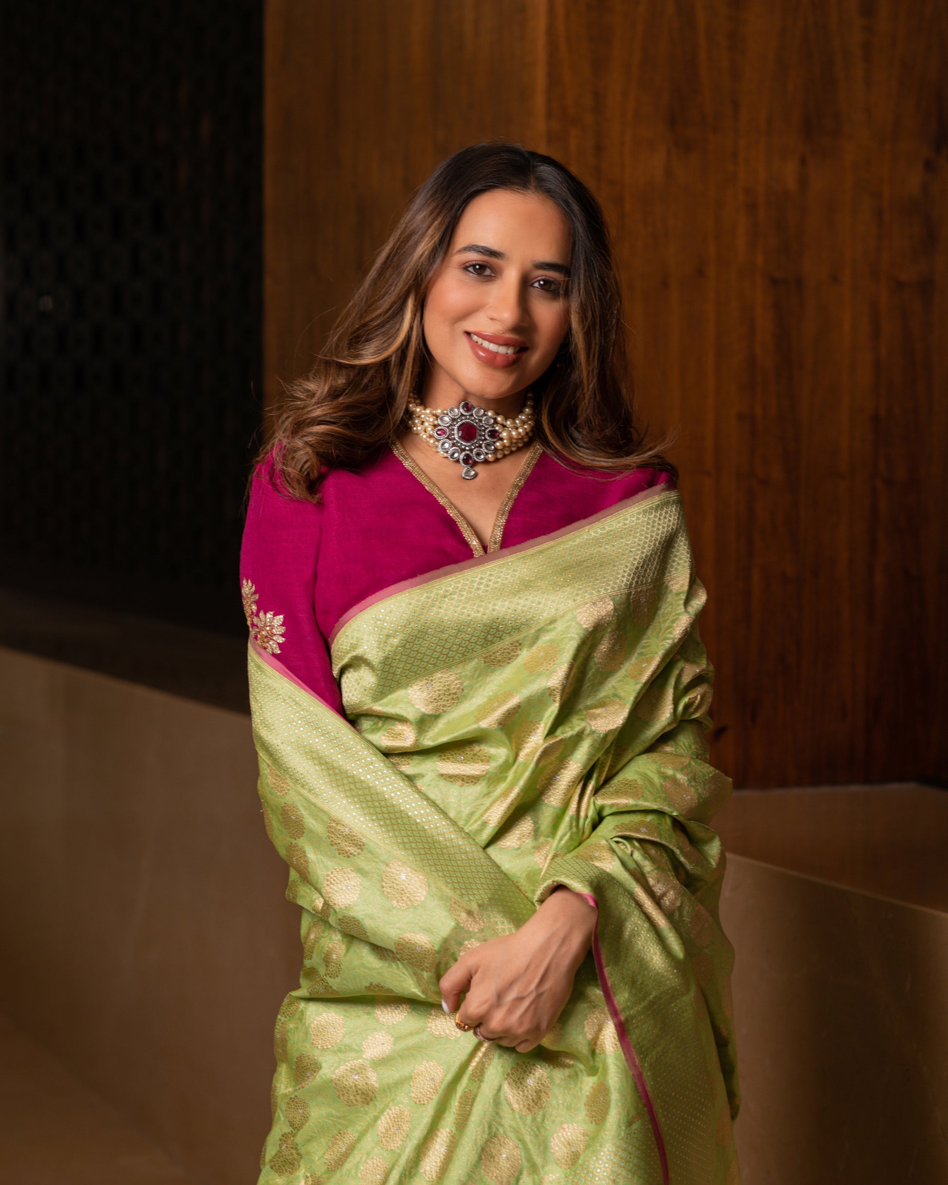 Dupion Silk Big Flower Buta Wine Blouse