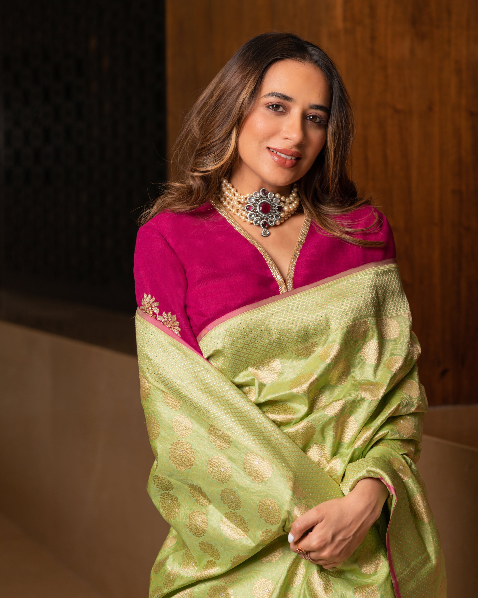 Dupion Silk Big Flower Buta Wine Blouse