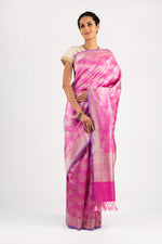 Load image into Gallery viewer, Banarasi Satin Tropical Leaf Jaal Saree
