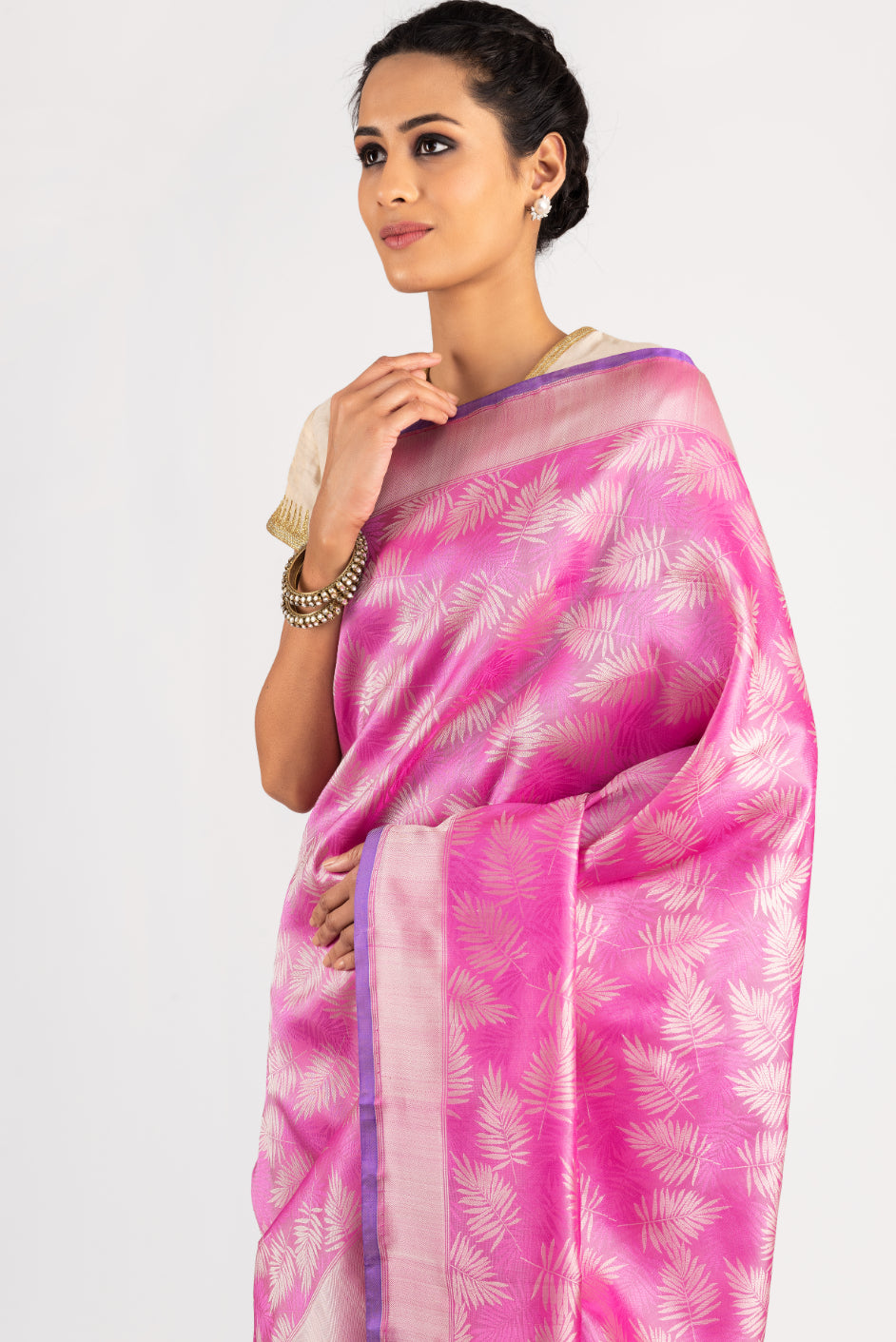 Banarasi Satin Tropical Leaf Jaal Saree