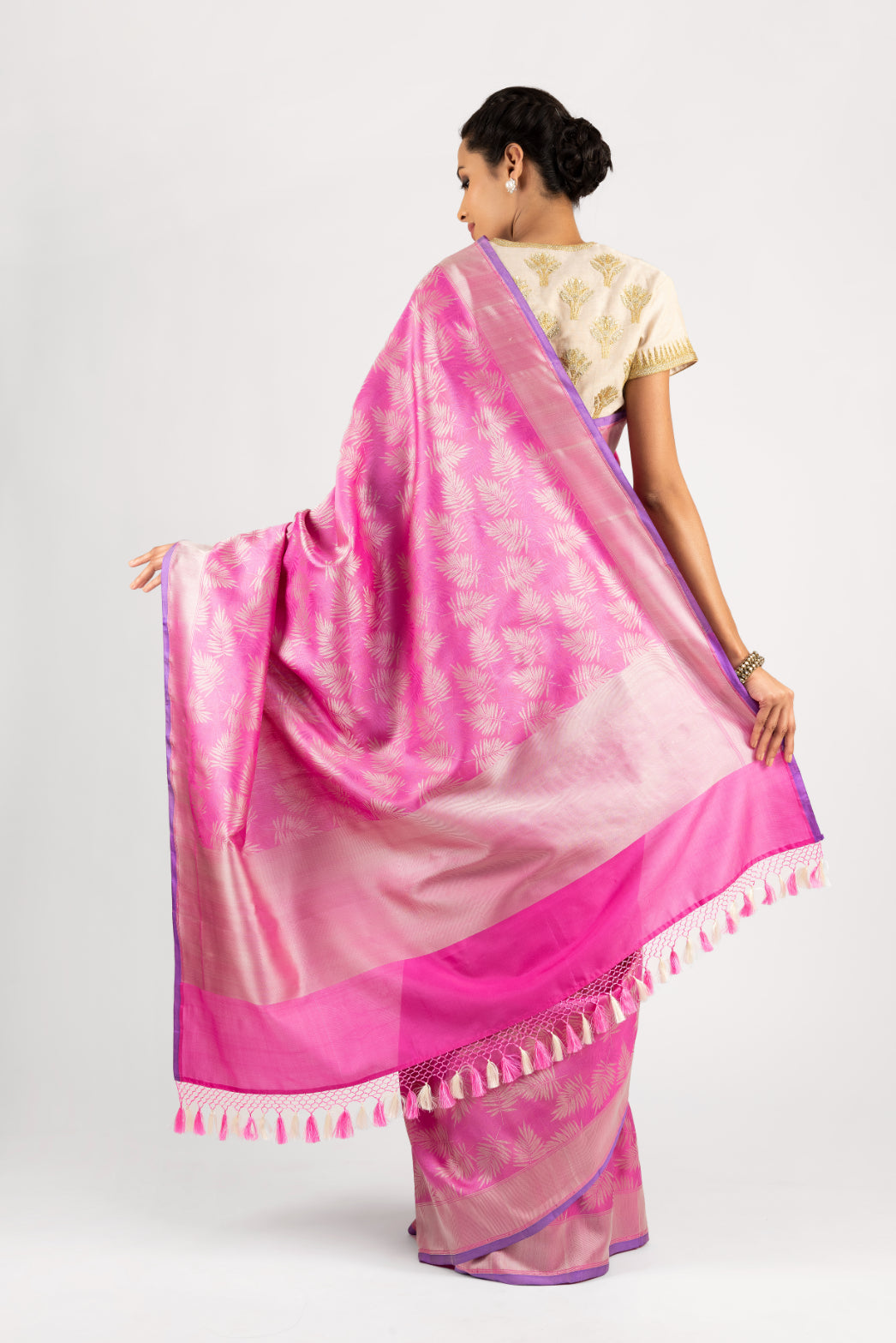 Banarasi Satin Tropical Leaf Jaal Saree