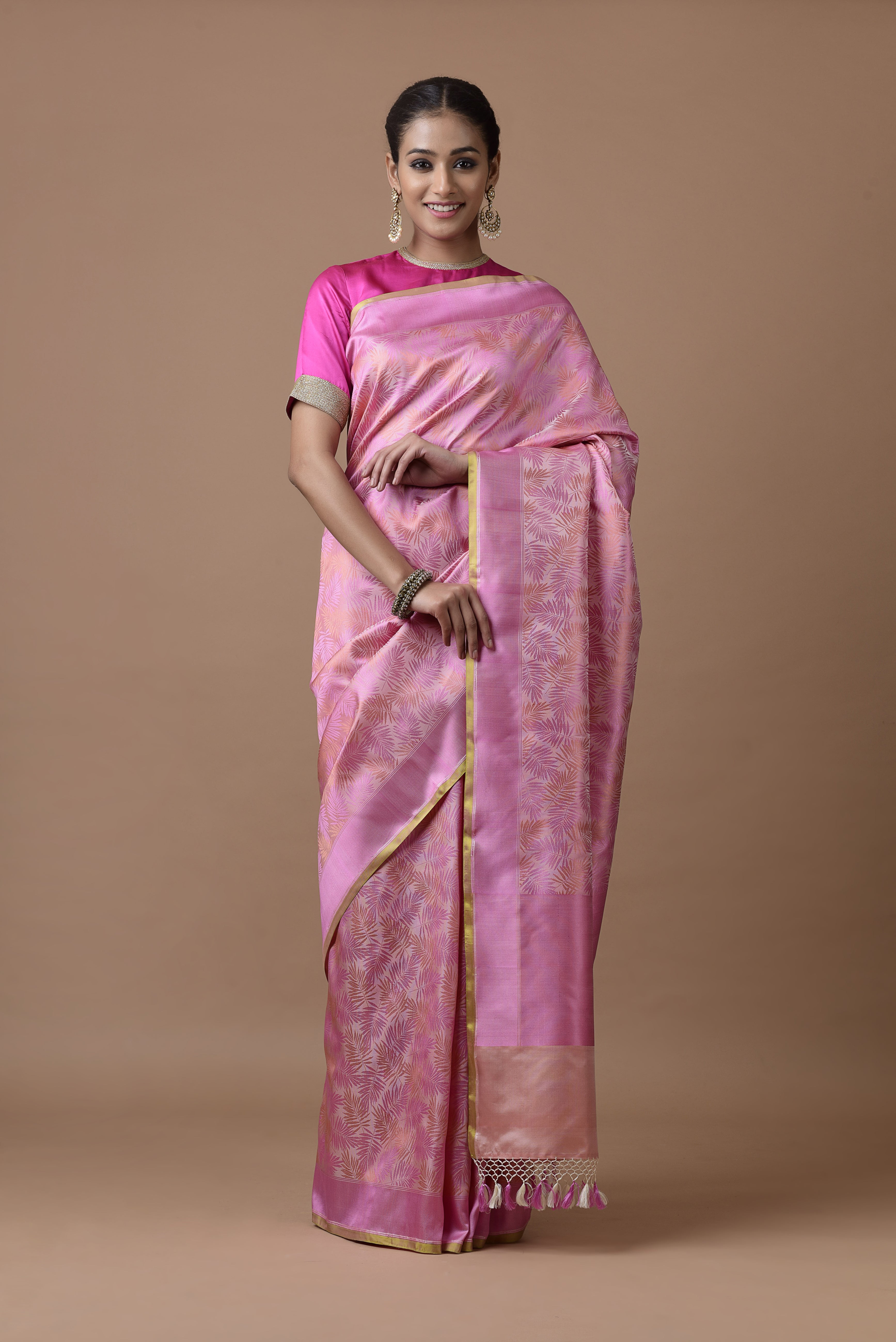 Banarasi Satin Tropical Leaf Jaal Saree