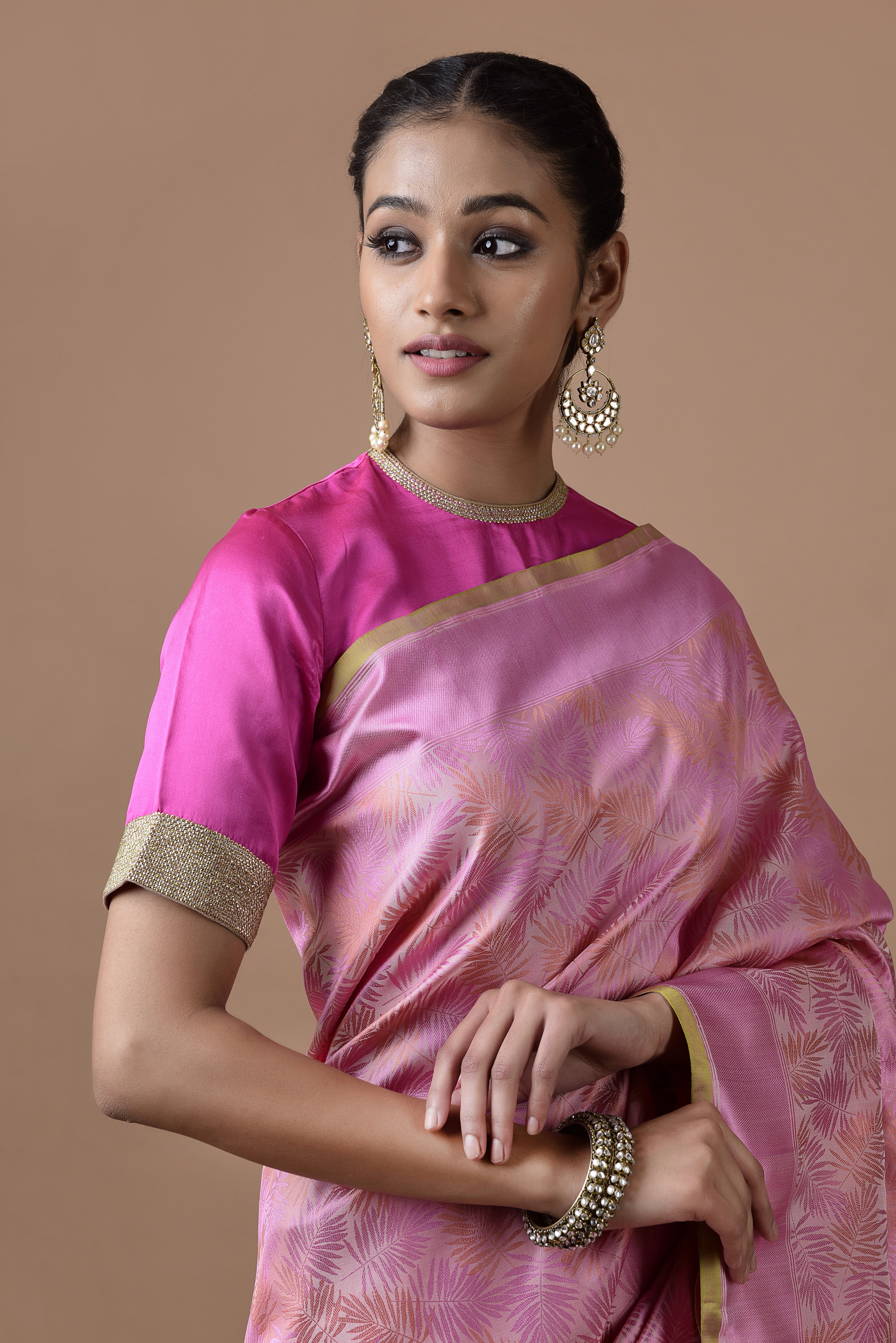 Banarasi Satin Tropical Leaf Jaal Saree