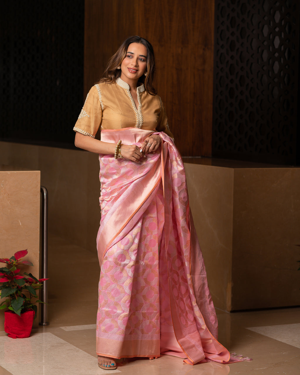 Banarasi Katan Silk Ombré Circles Saree