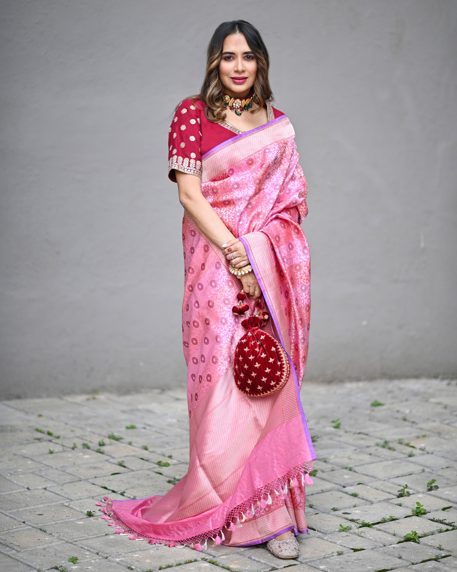 Banarasi Katan Silk Mountain Blossom Pink Saree
