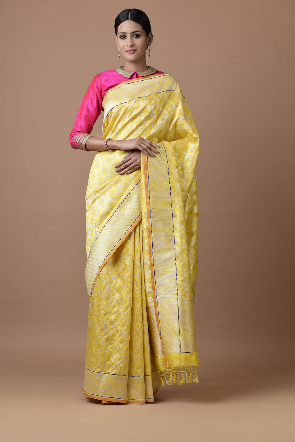 Banarasi Silk Ultakatori Jaal Yellow Saree