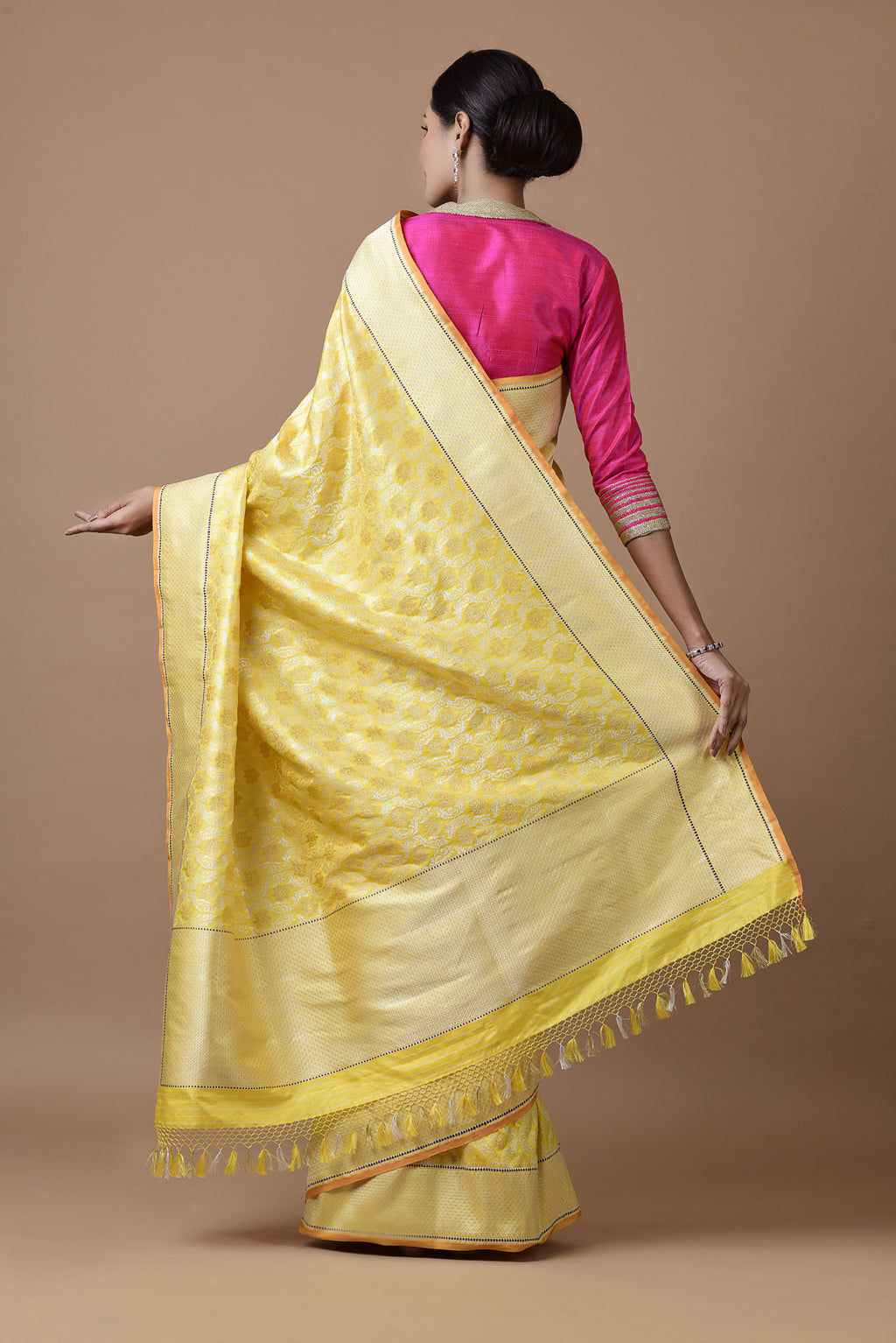 Banarasi Silk Ultakatori Jaal Yellow Saree