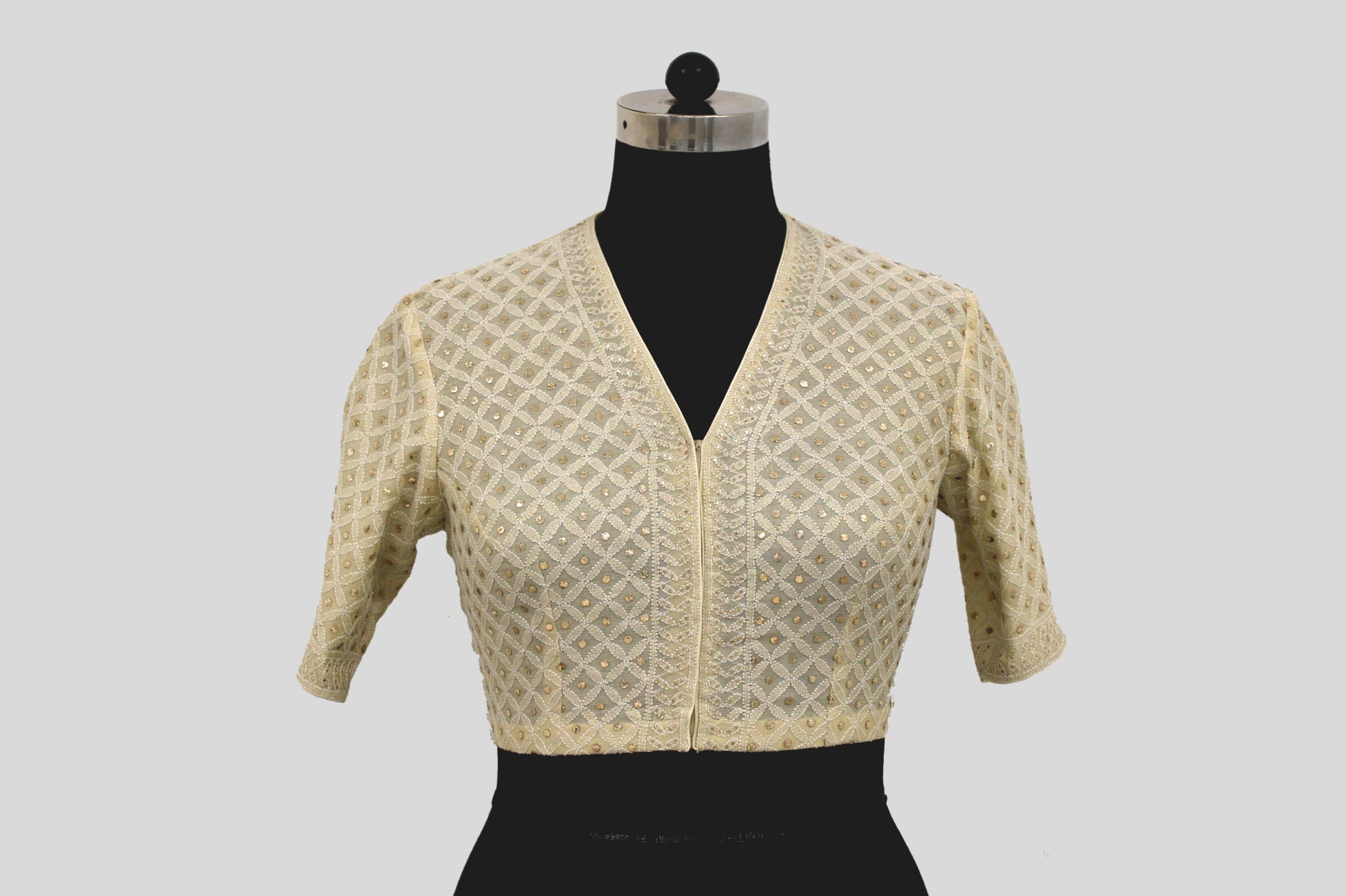 Tissue Chanderi Chikankari Geometric Jaal Emboirdery Off White Blouse