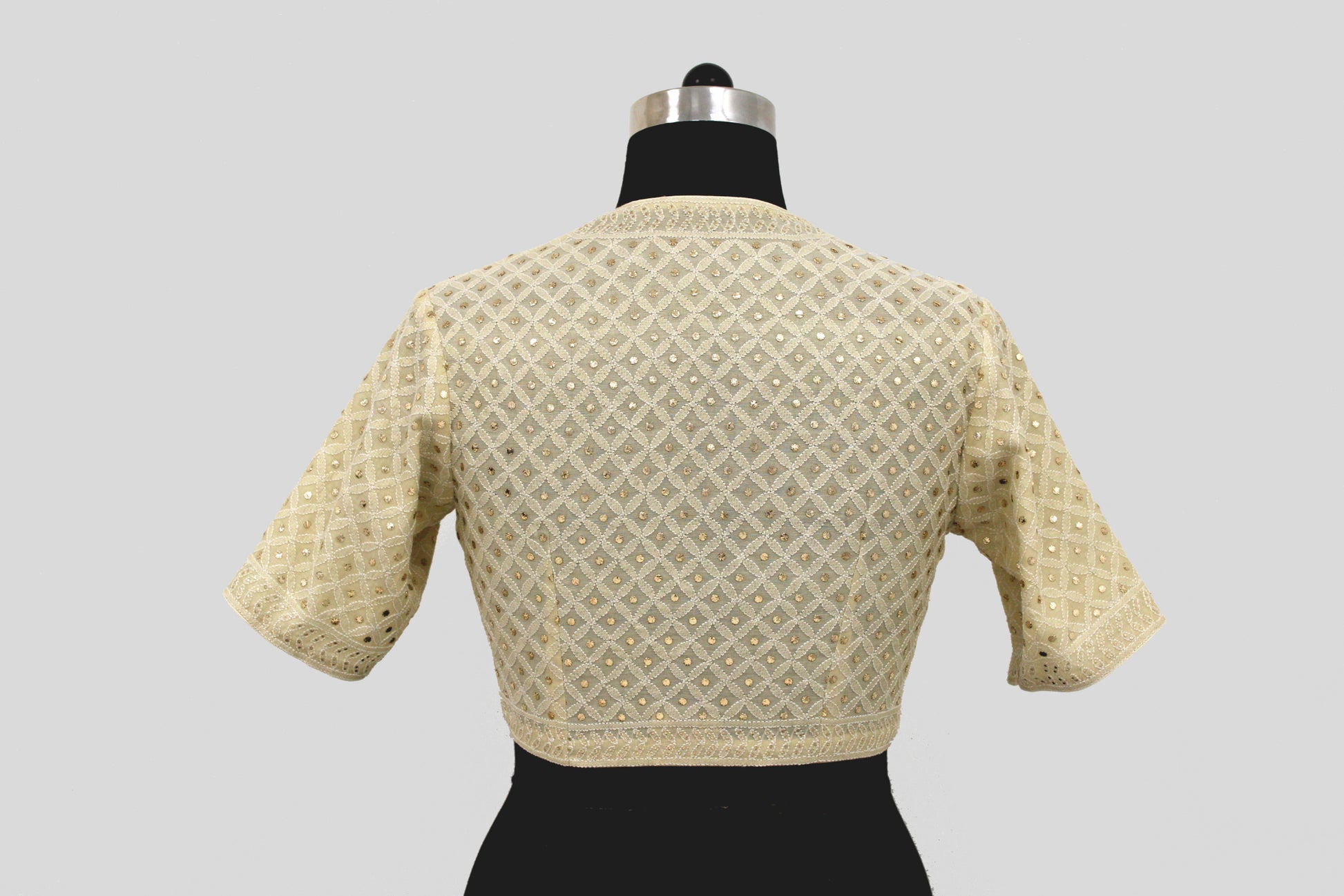 Tissue Chanderi Chikankari Geometric Jaal Emboirdery Off White Blouse