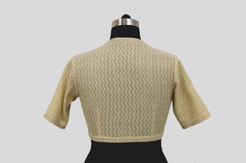 Tissue Chanderi Chikankari Zic Zac Off White Blouse