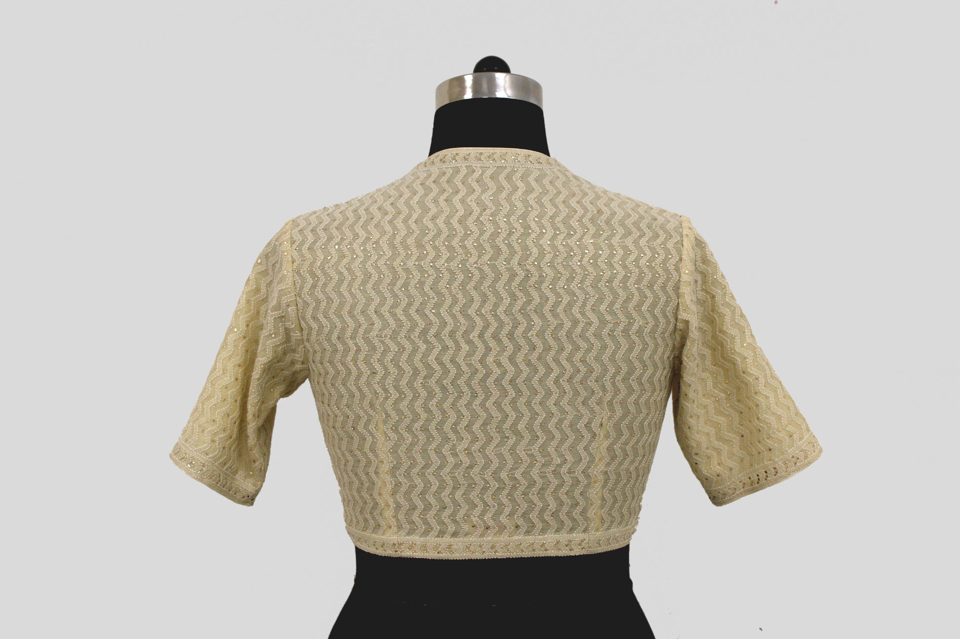 Tissue Chanderi Chikankari Zic Zac Off White Blouse