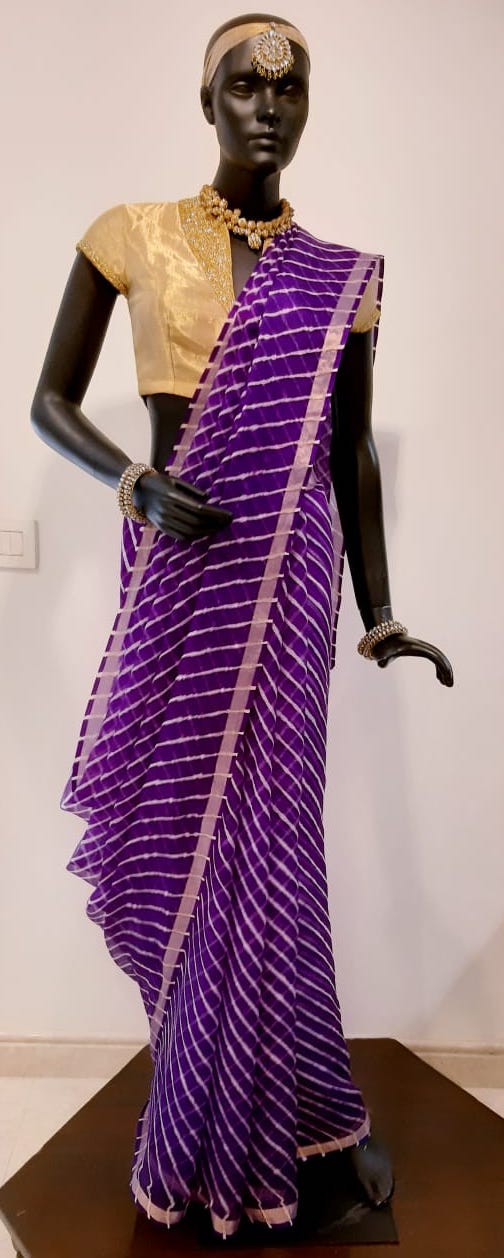 Purple Tussar Silk Hand-Dyed Leheriya Saree Set Design by Geroo Jaipur at  Pernia's Pop Up Shop 2024