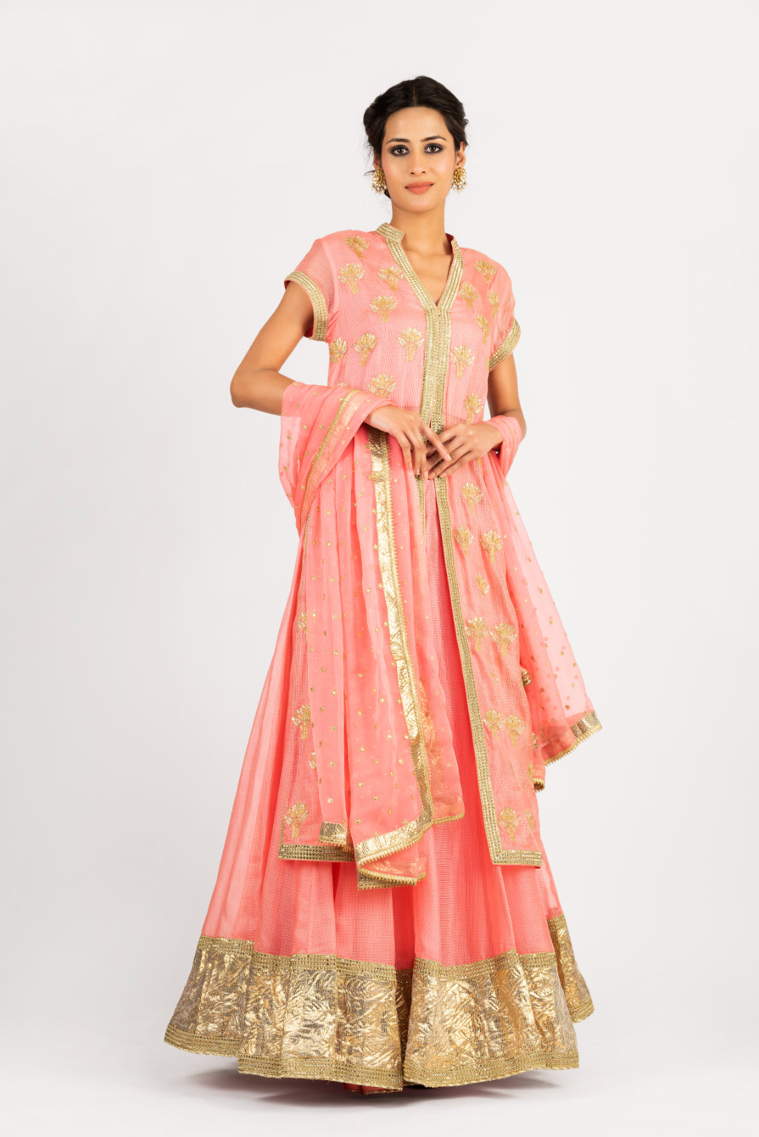 Kota Silk Long Tunic Embroidered Lehenga and Chiffon Dupatta